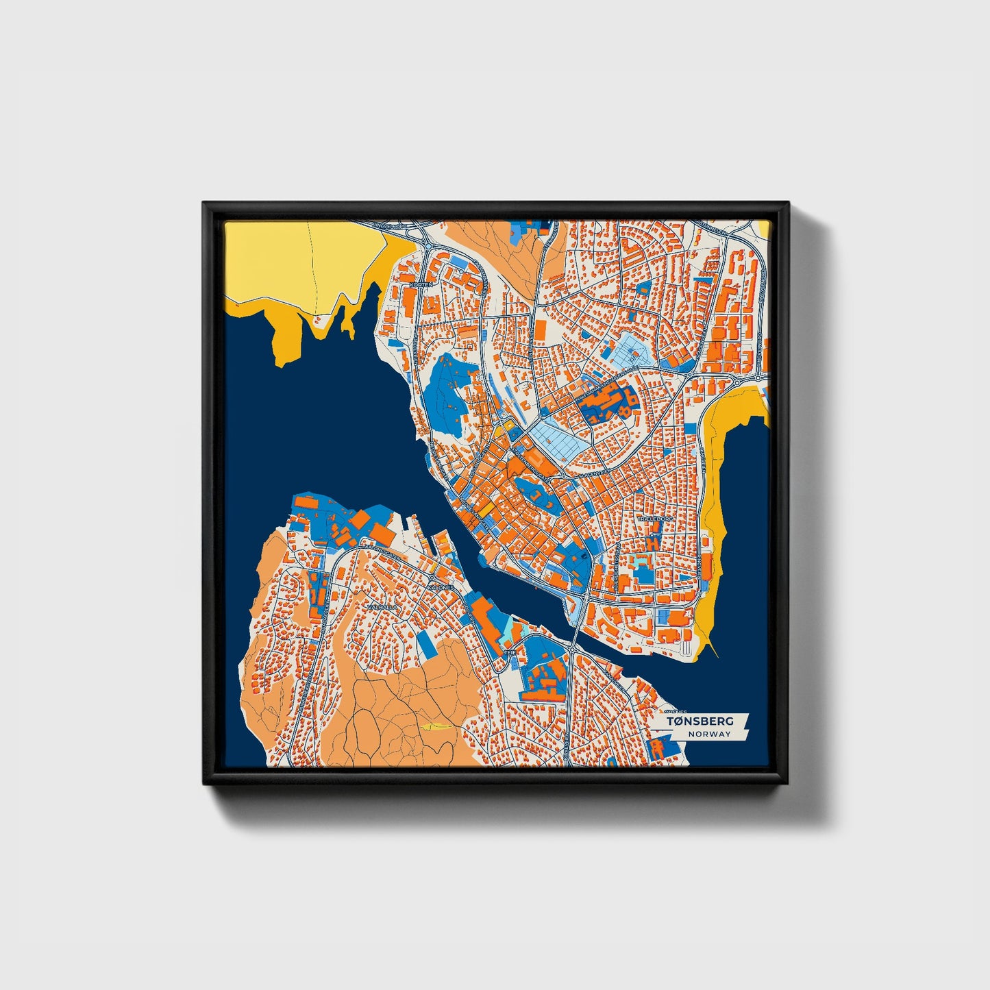 Tønsberg Norway Colorful City Map Canvas Print • Black Framed