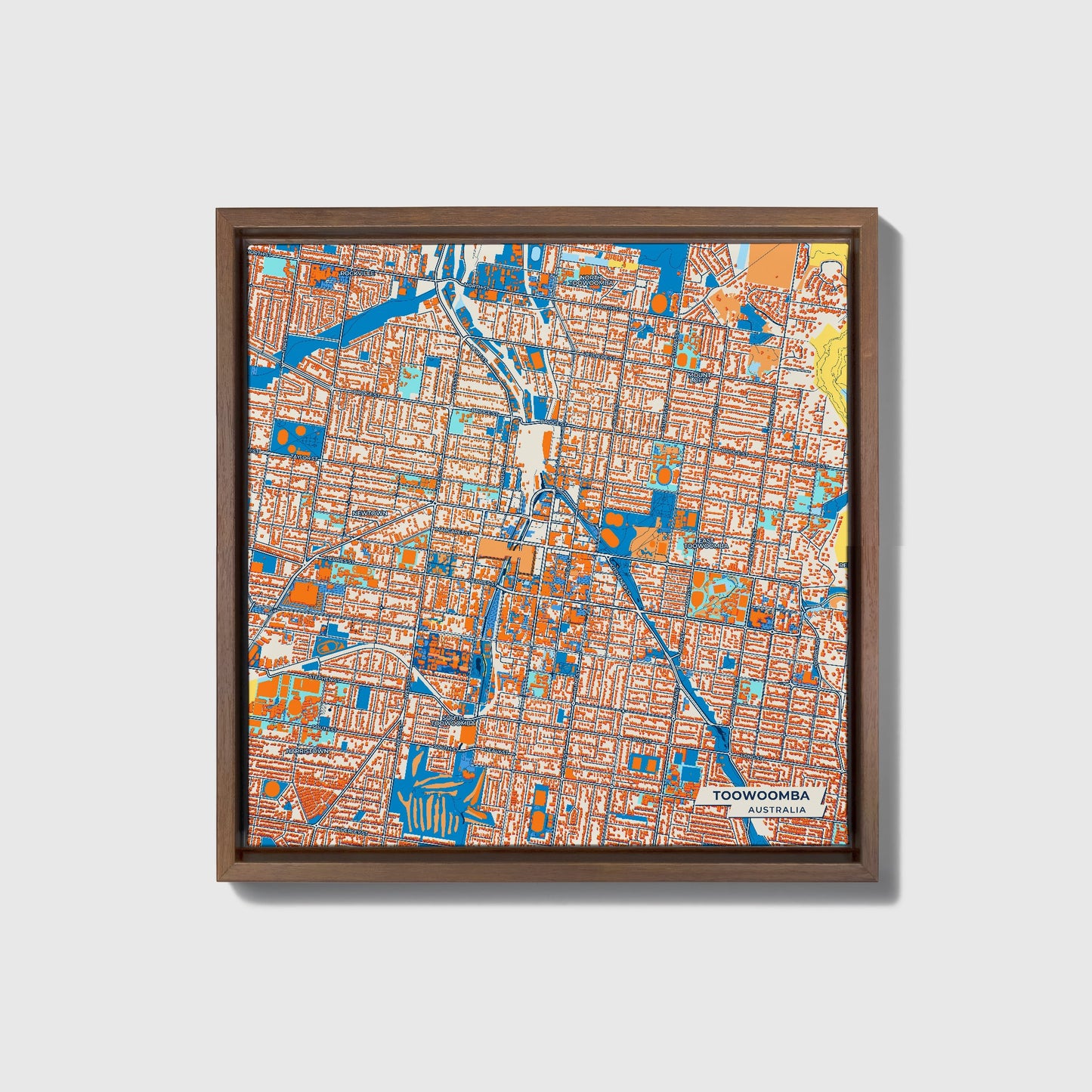Toowoomba Australia Colorful City Map Canvas Print • Dark Wooden Framed