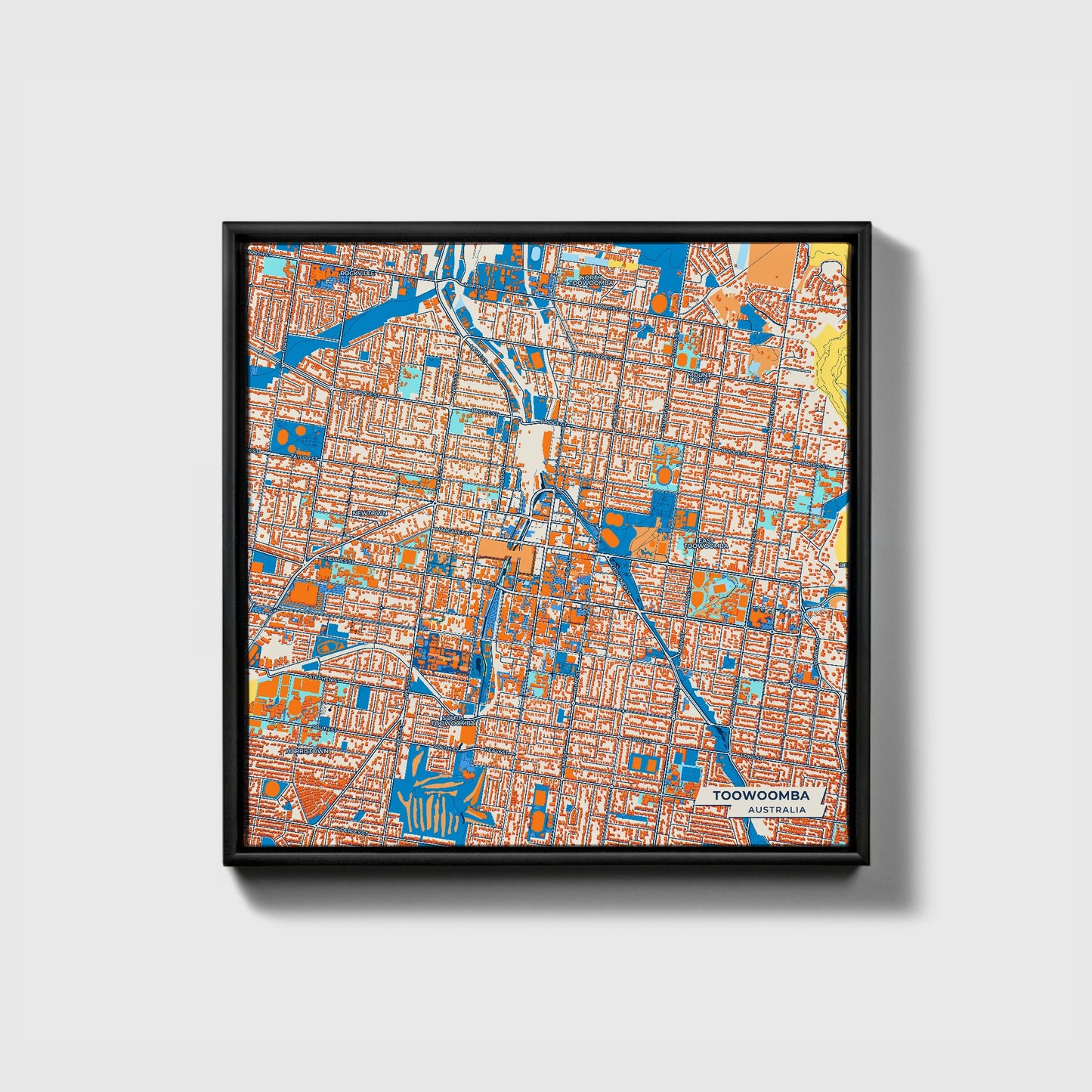 Toowoomba Australia Colorful City Map Canvas Print • Black Framed