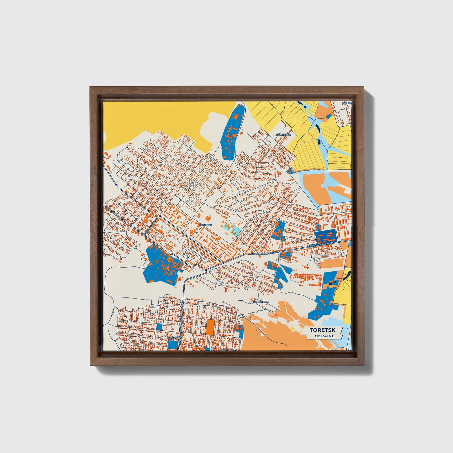 Торецьк Ukraine Colorful City Map Canvas Print • Dark Wooden Framed