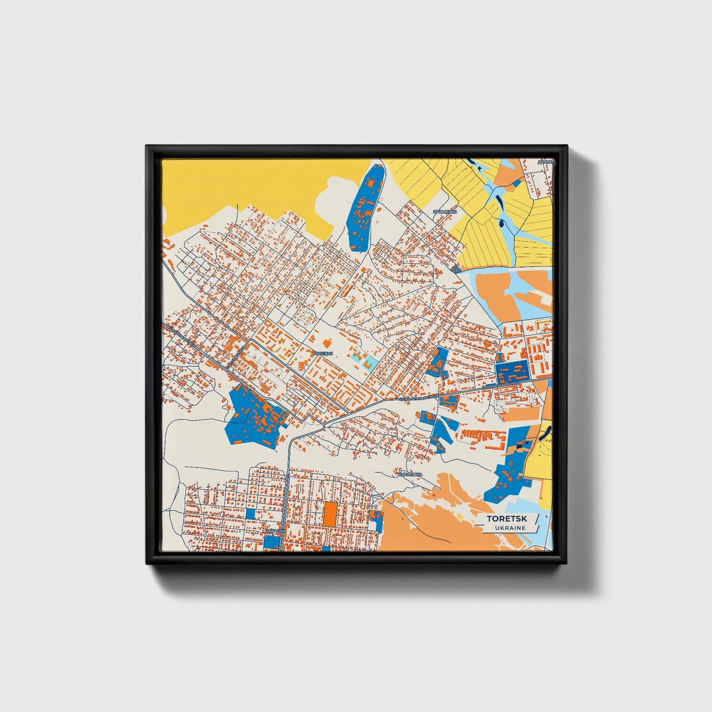 Торецьк Ukraine Colorful City Map Canvas Print • Black Framed