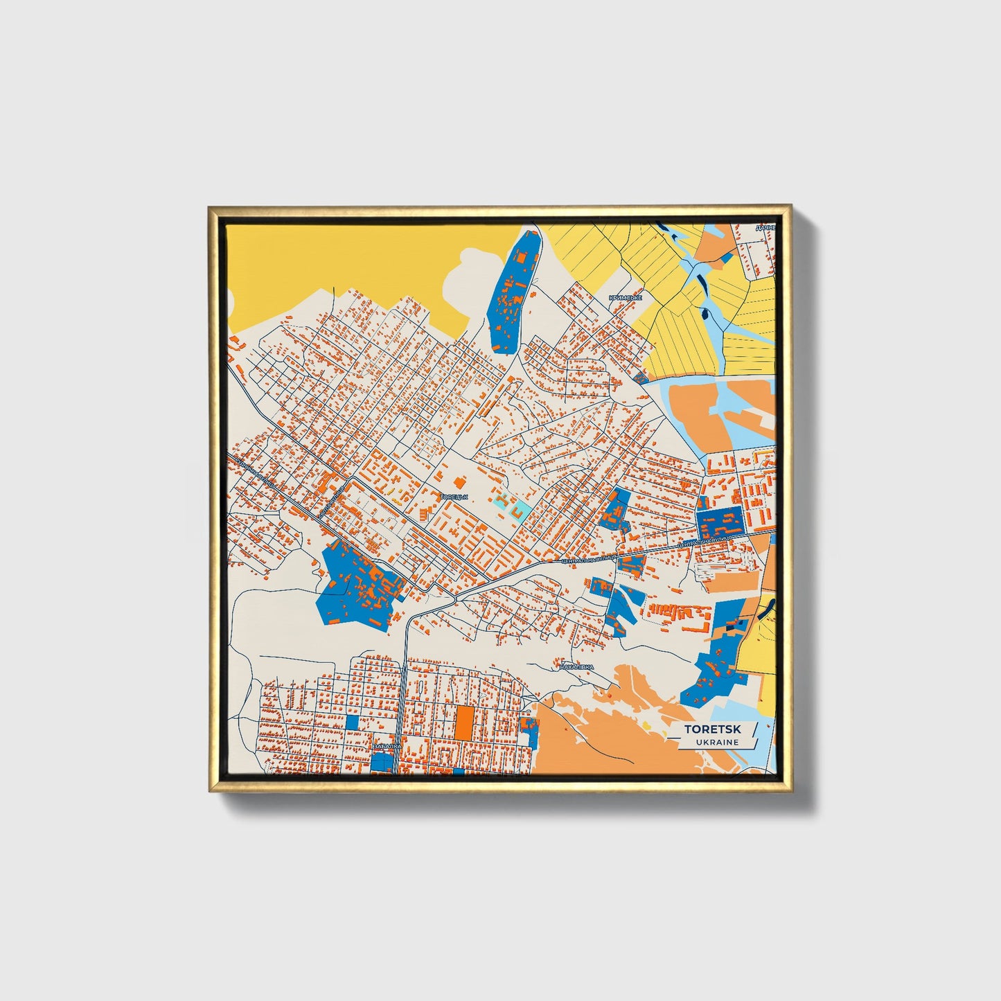 Торецьк Ukraine Colorful City Map Canvas Print • Gold Framed