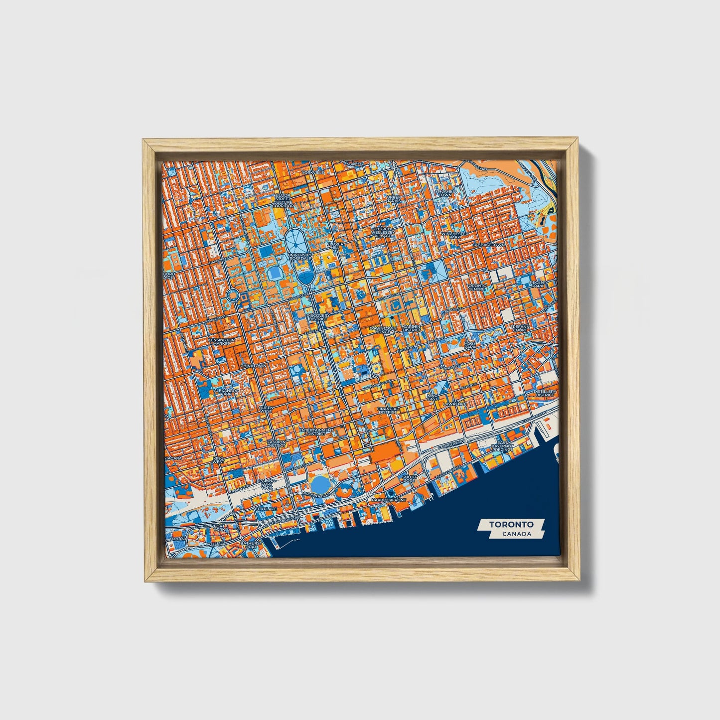 Toronto Canada Colorful City Map Canvas Print • Natural Wooden Framed