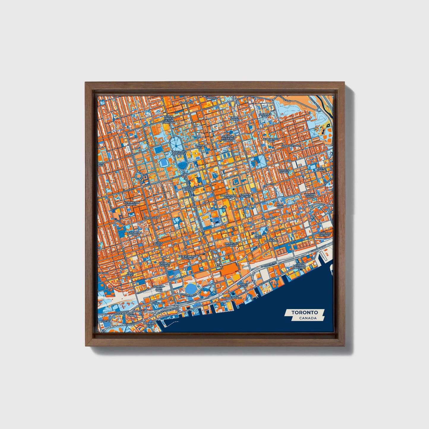 Toronto Canada Colorful City Map Canvas Print • Dark Wooden Framed