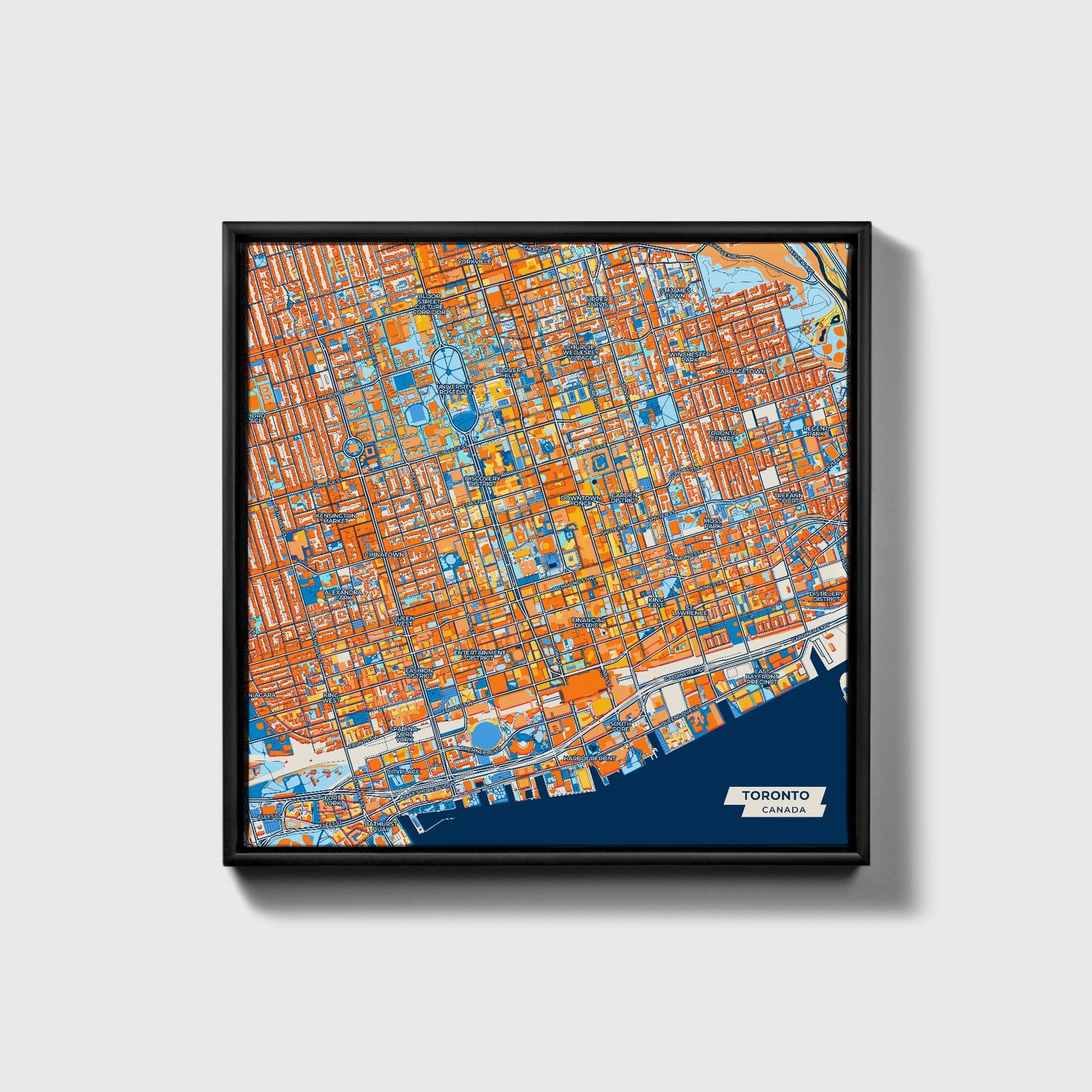 Toronto Canada Colorful City Map Canvas Print • Black Framed
