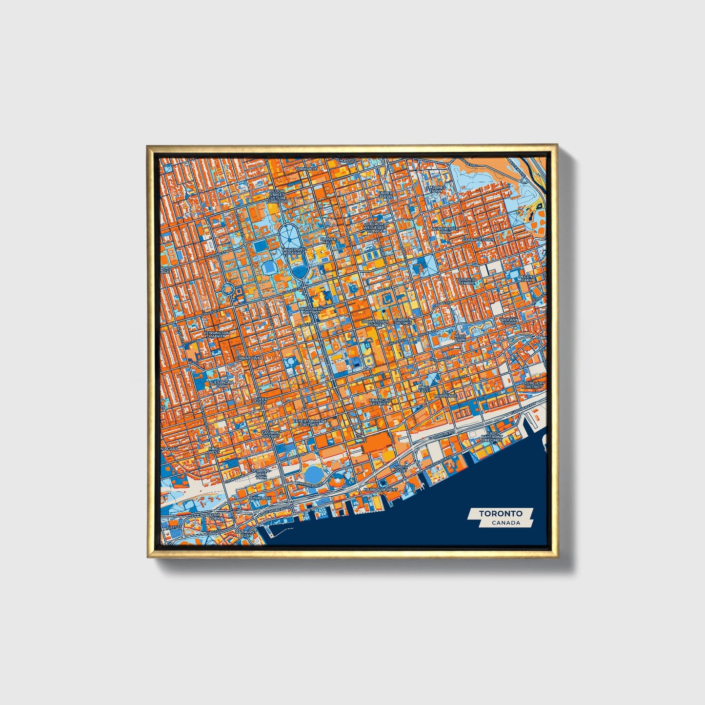 Toronto Canada Colorful City Map Canvas Print • Gold Framed