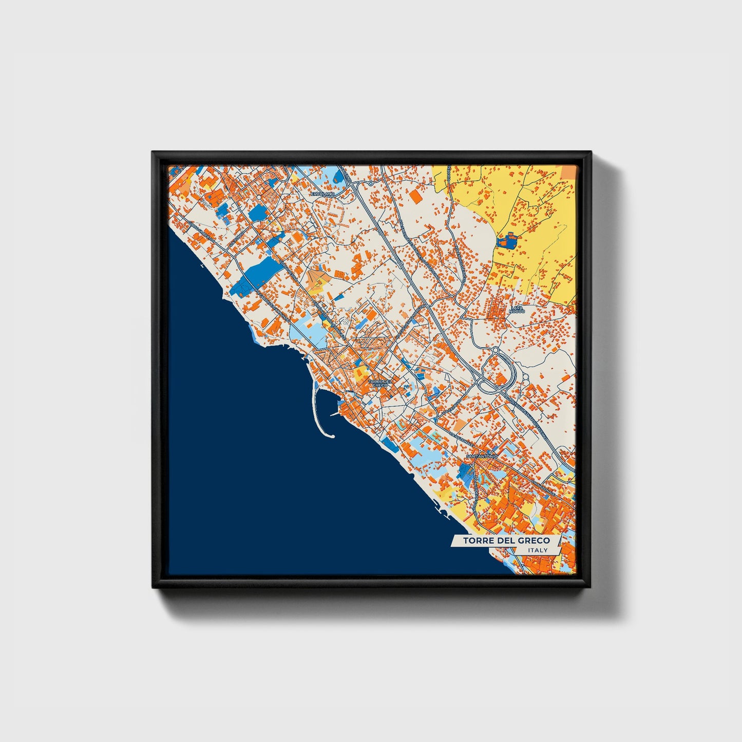 Torre Del Greco Italy Colorful City Map Canvas Print • Black Framed