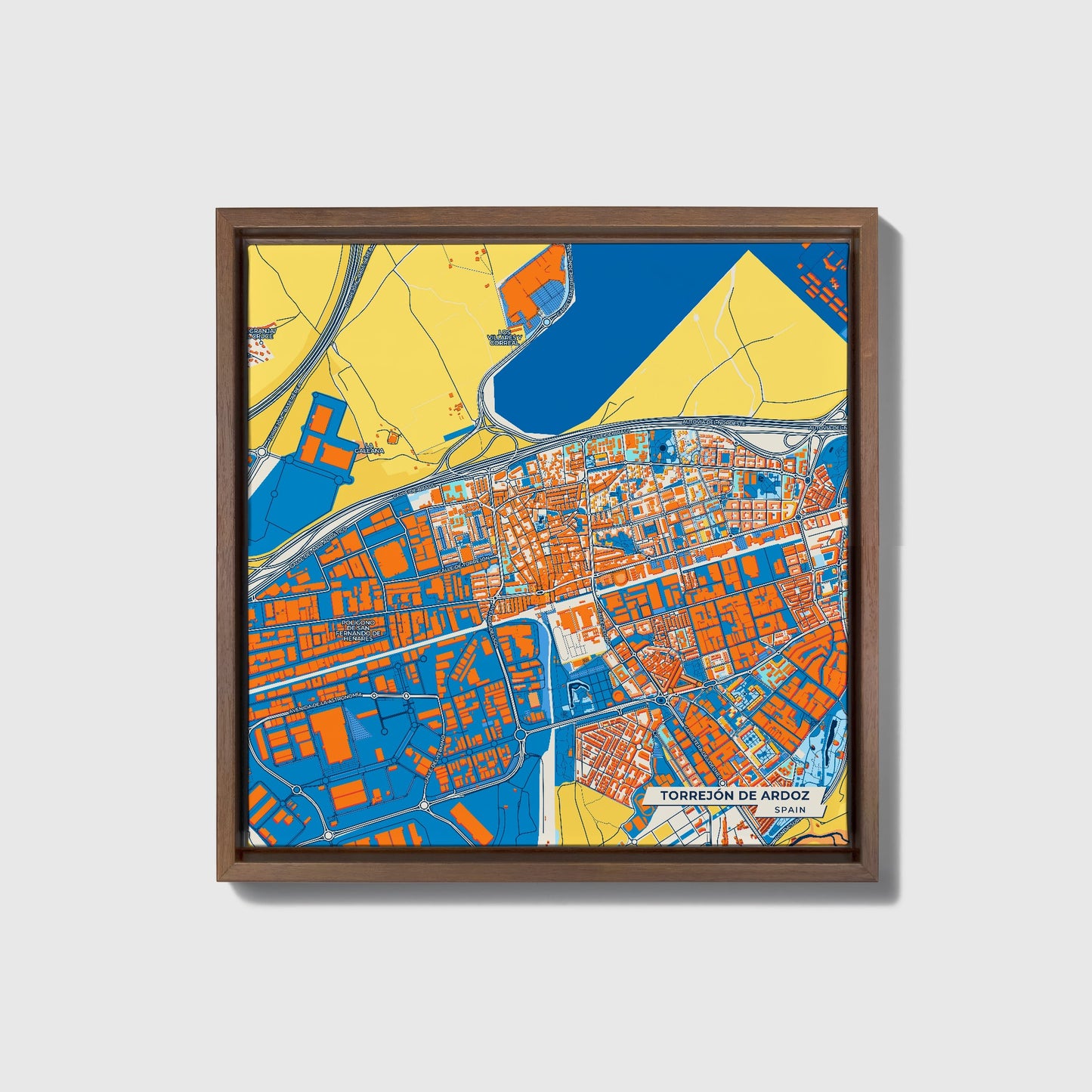 Torrejón De Ardoz Spain Colorful City Map Canvas Print • Dark Wooden Framed
