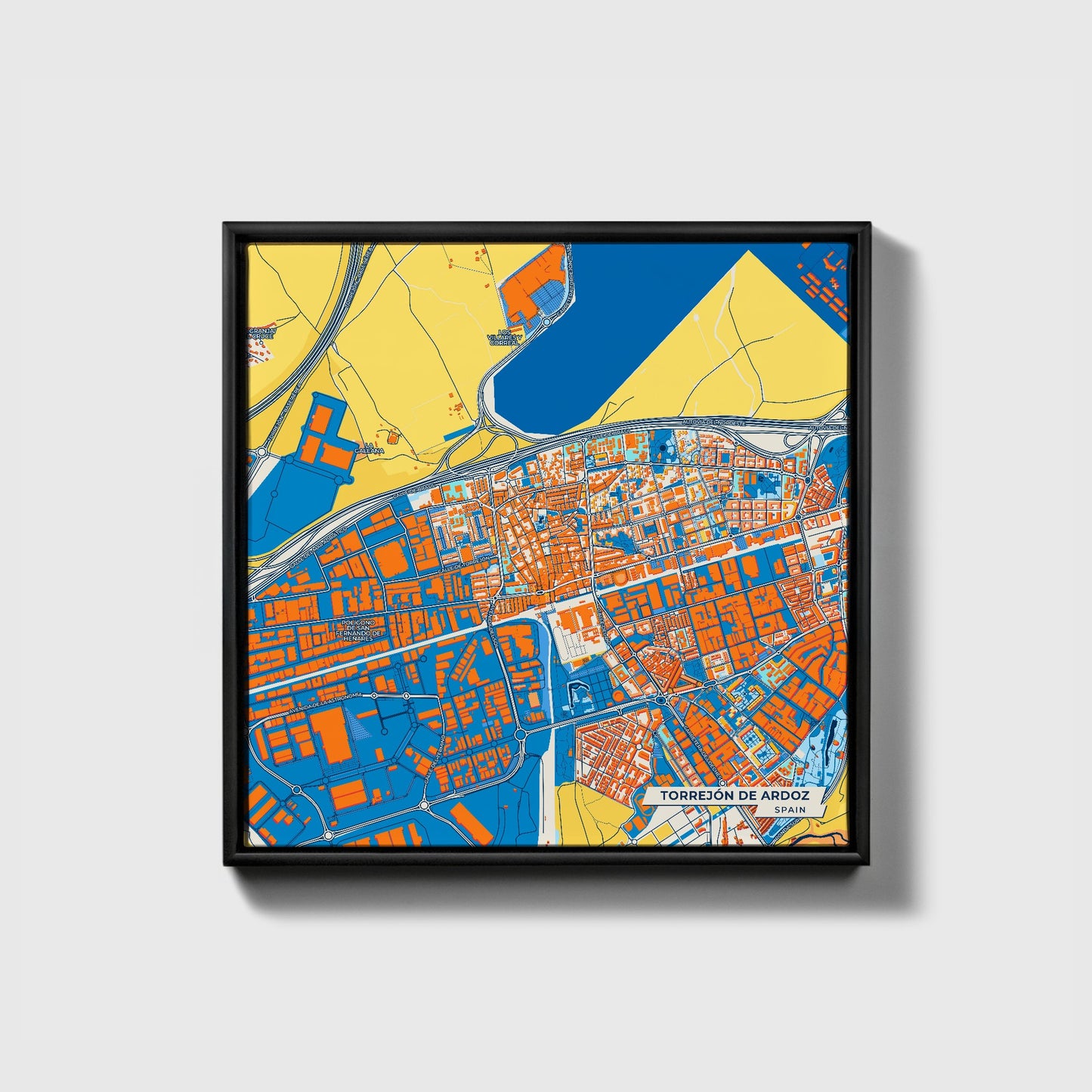 Torrejón De Ardoz Spain Colorful City Map Canvas Print • Black Framed