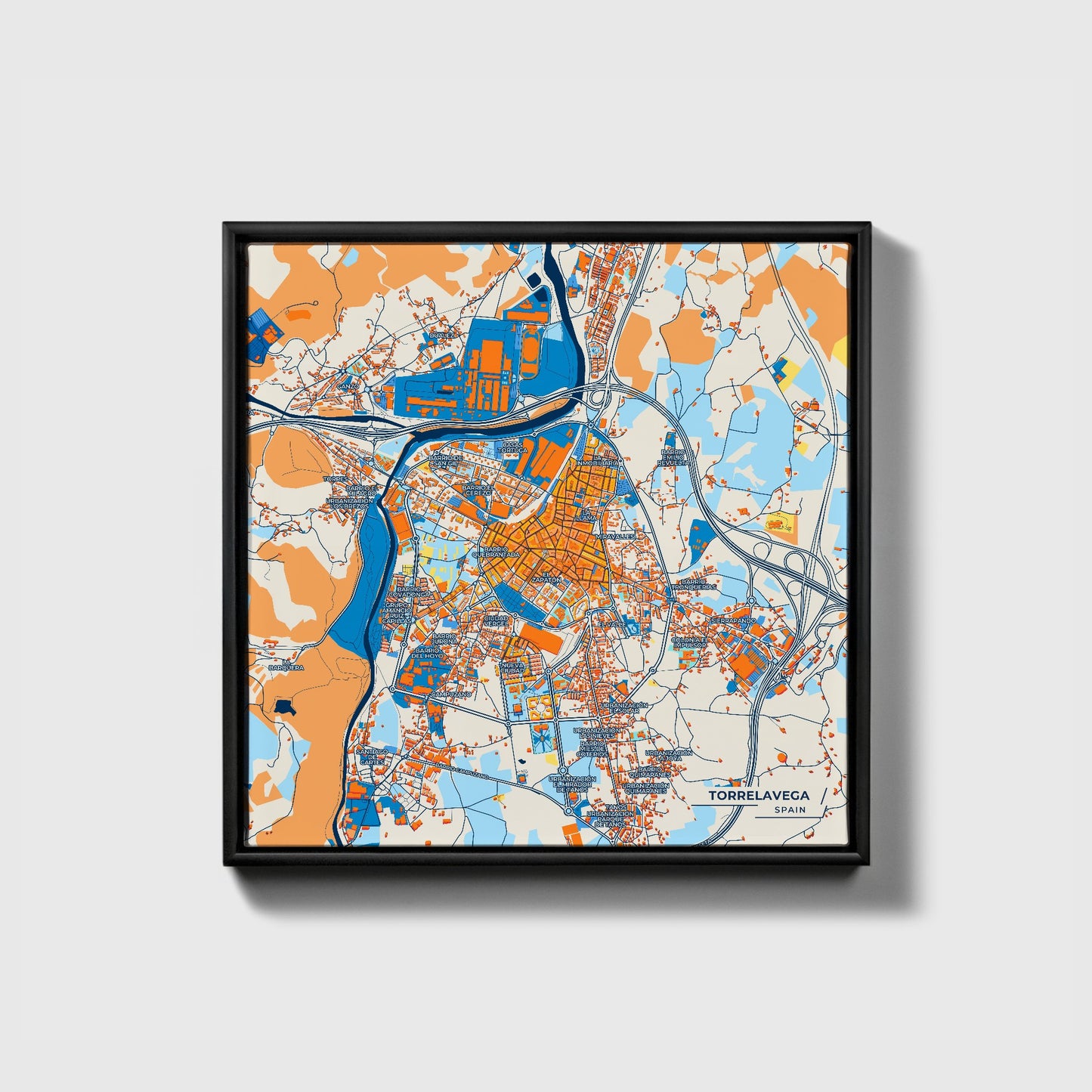 Torrelavega Spain Colorful City Map Canvas Print • Black Framed