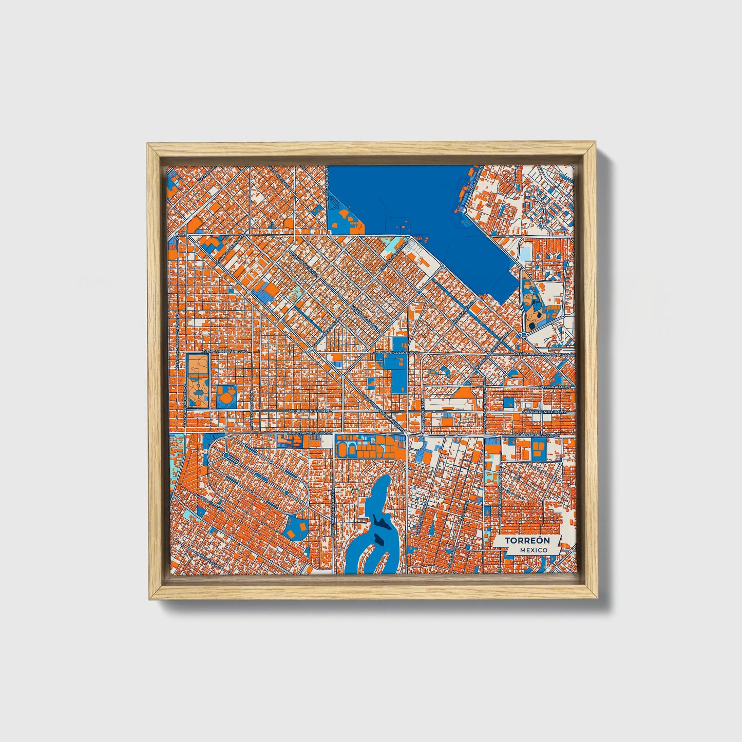 Torreón Mexico Colorful City Map Canvas Print • Natural Wooden Framed