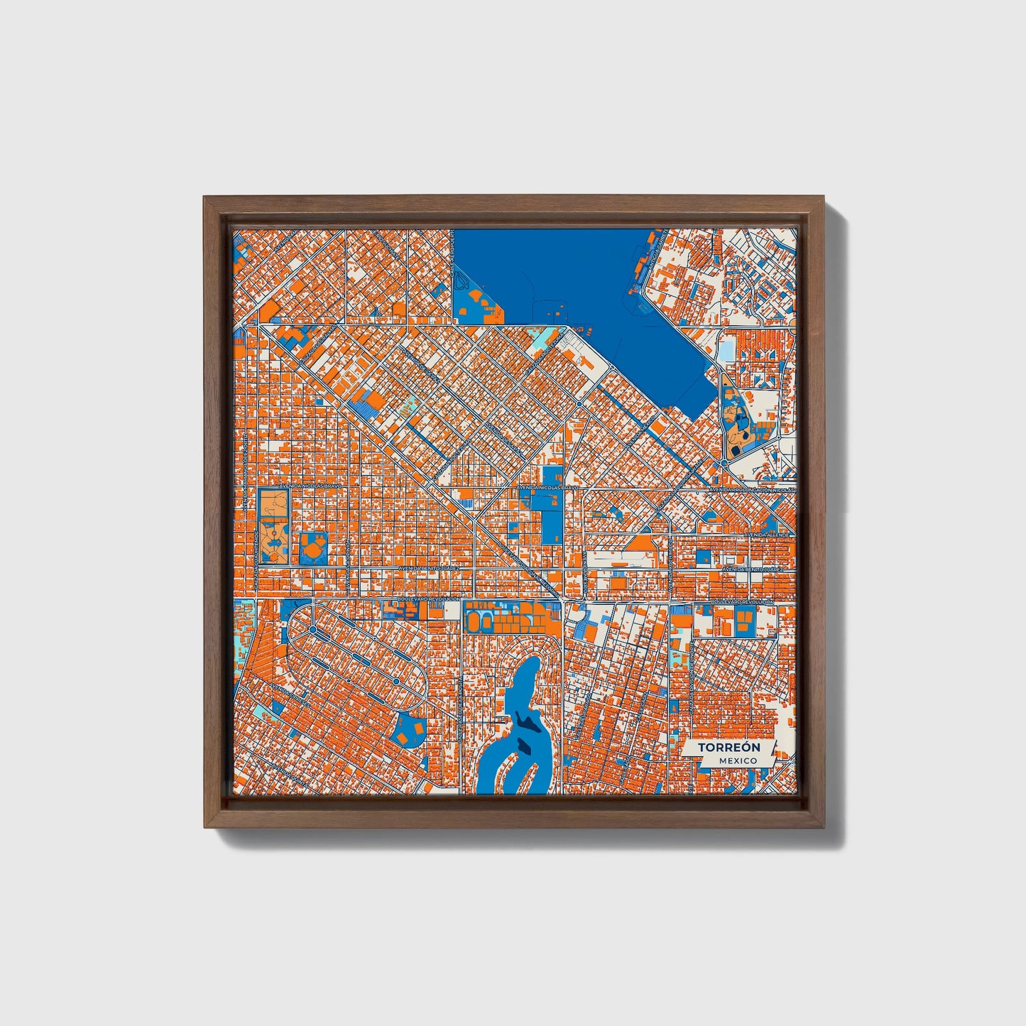 Torreón Mexico Colorful City Map Canvas Print • Dark Wooden Framed