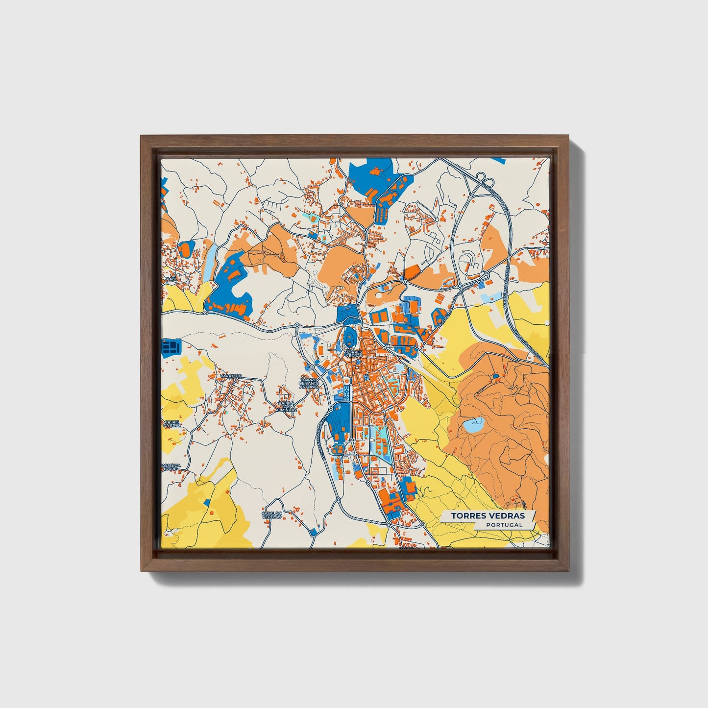 Torres Vedras Portugal Colorful City Map Canvas Print • Dark Wooden Framed
