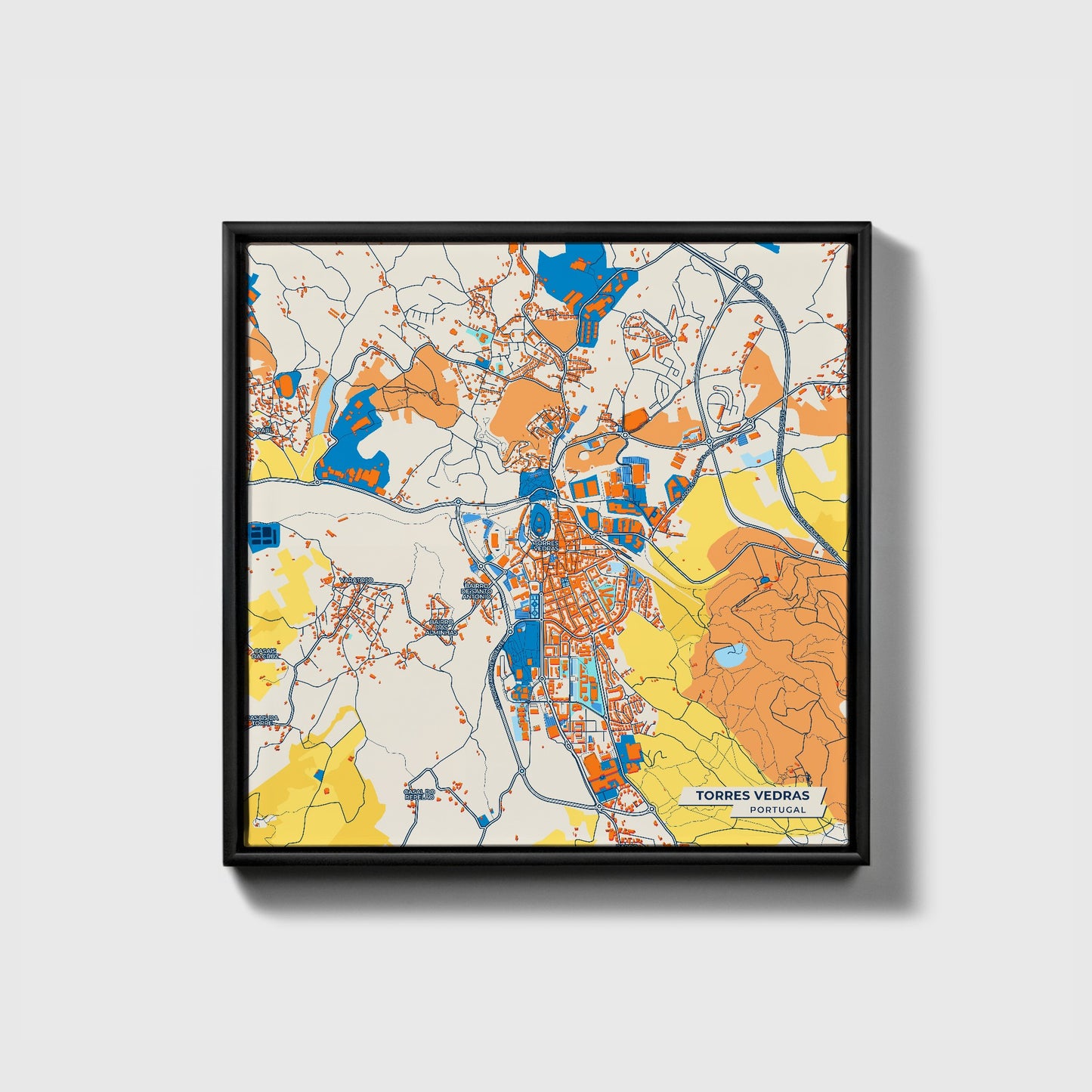 Torres Vedras Portugal Colorful City Map Canvas Print • Black Framed