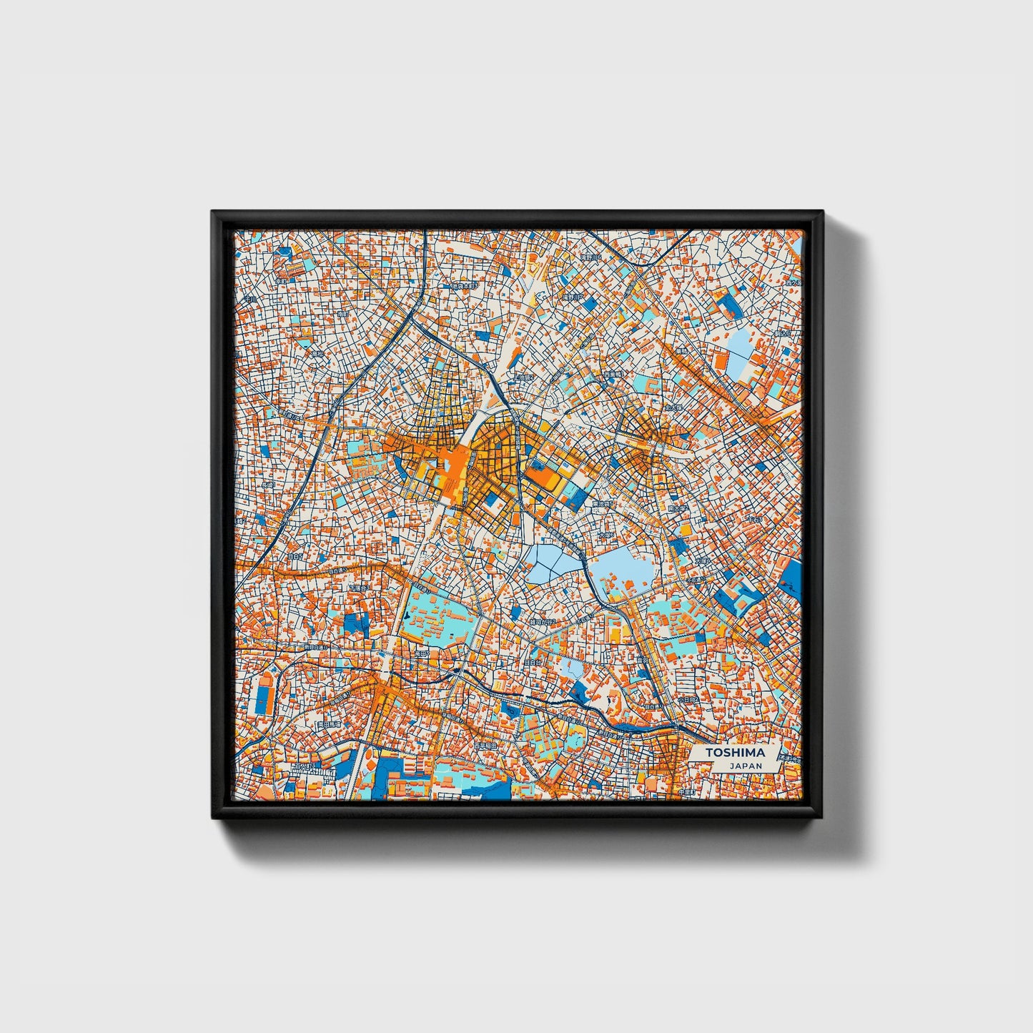 Toshima Japan Colorful City Map Canvas Print • Black Framed