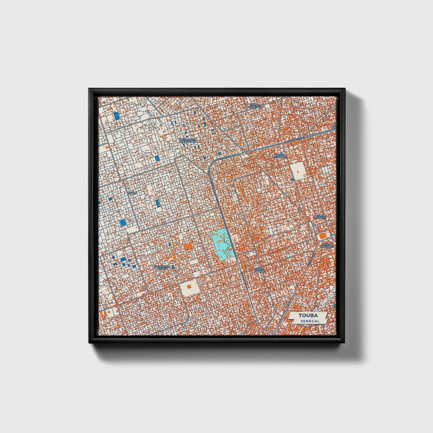 Touba Senegal Colorful City Map Canvas Print • Black Framed