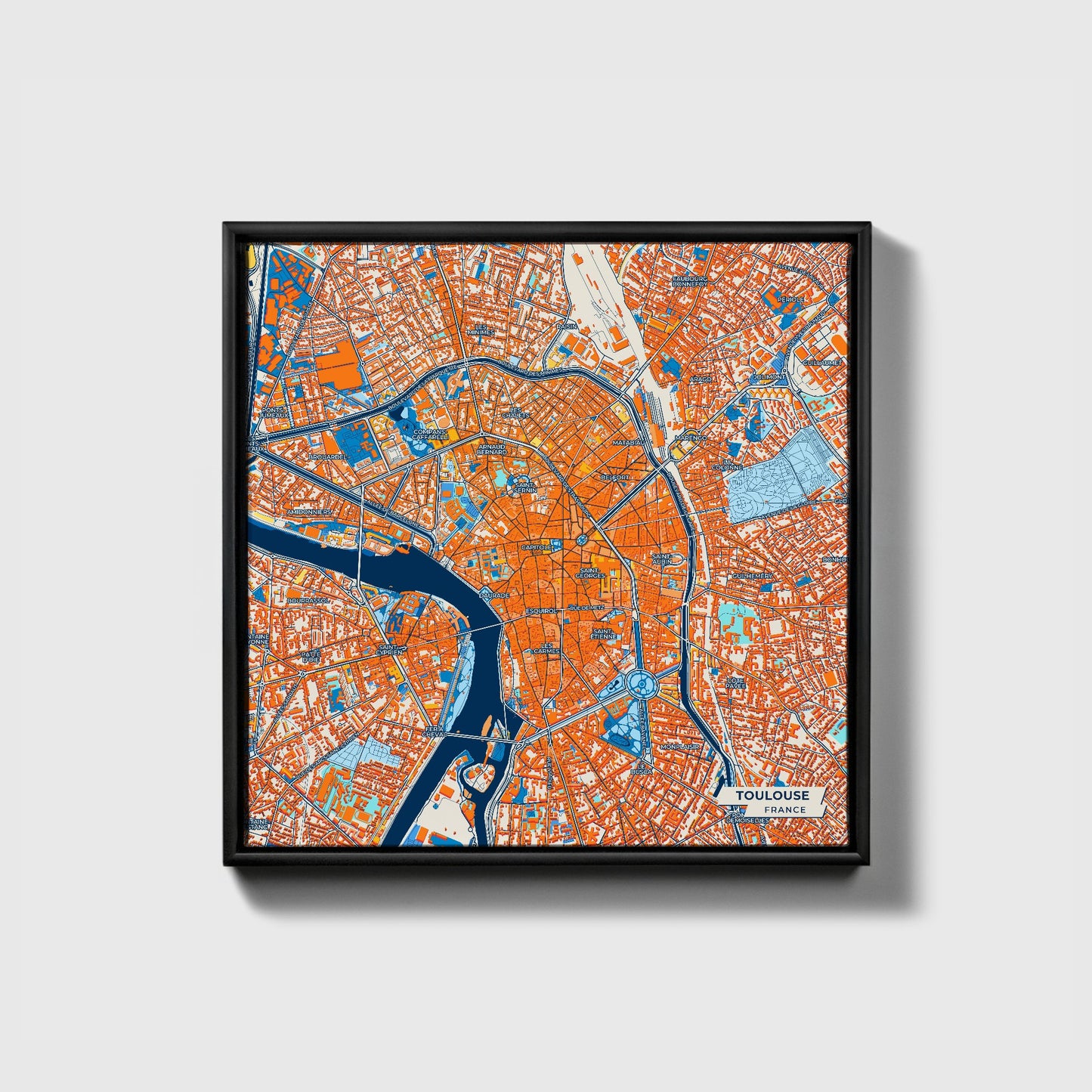 Toulouse France Colorful City Map Canvas Print • Black Framed
