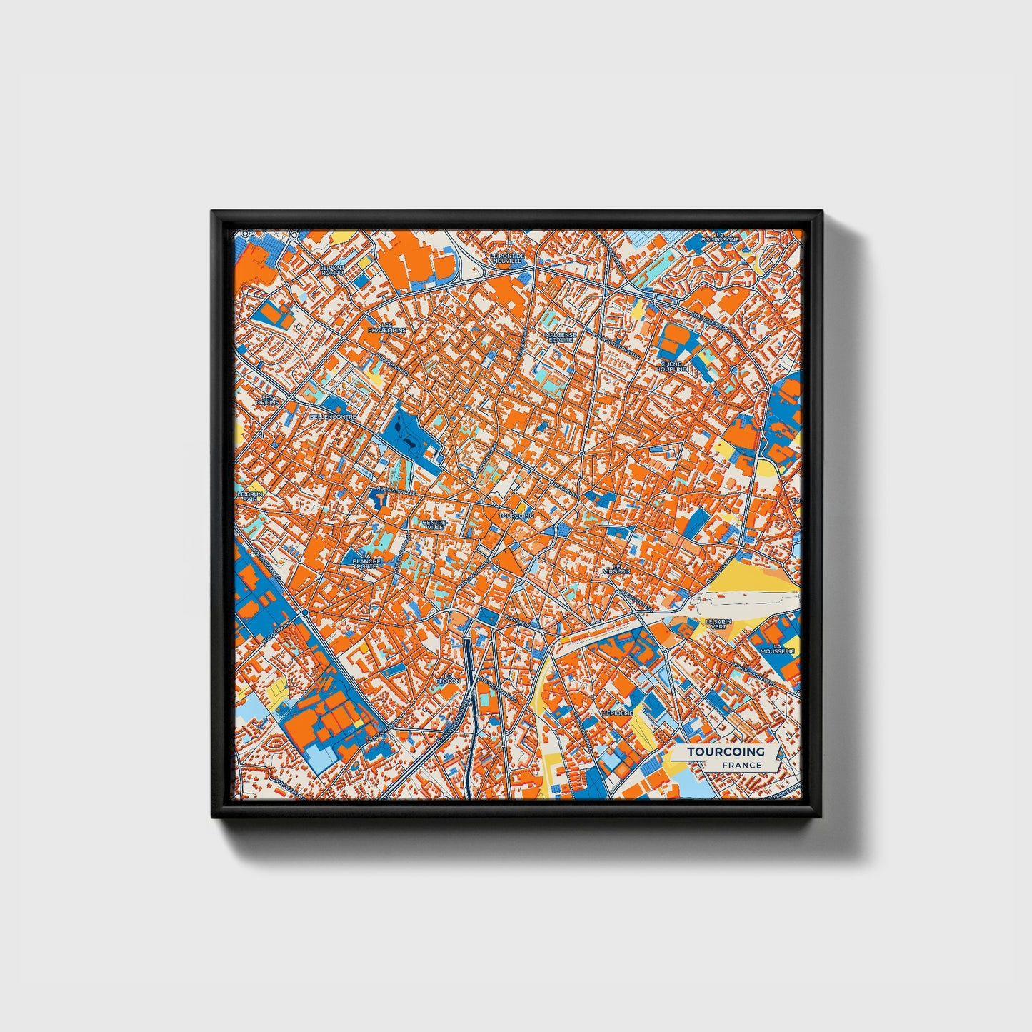 Tourcoing France Colorful City Map Canvas Print • Black Framed