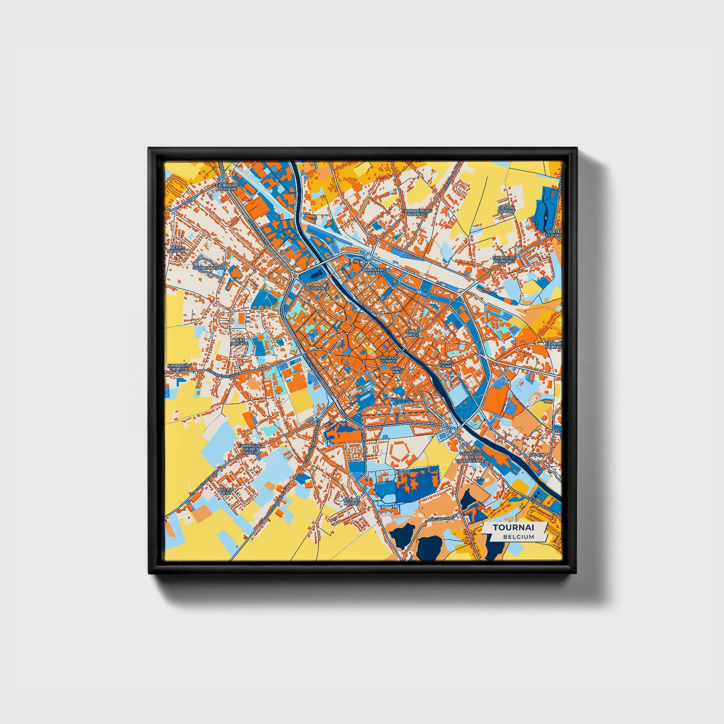 Tournai  Belgium Colorful City Map Canvas Print • Black Framed