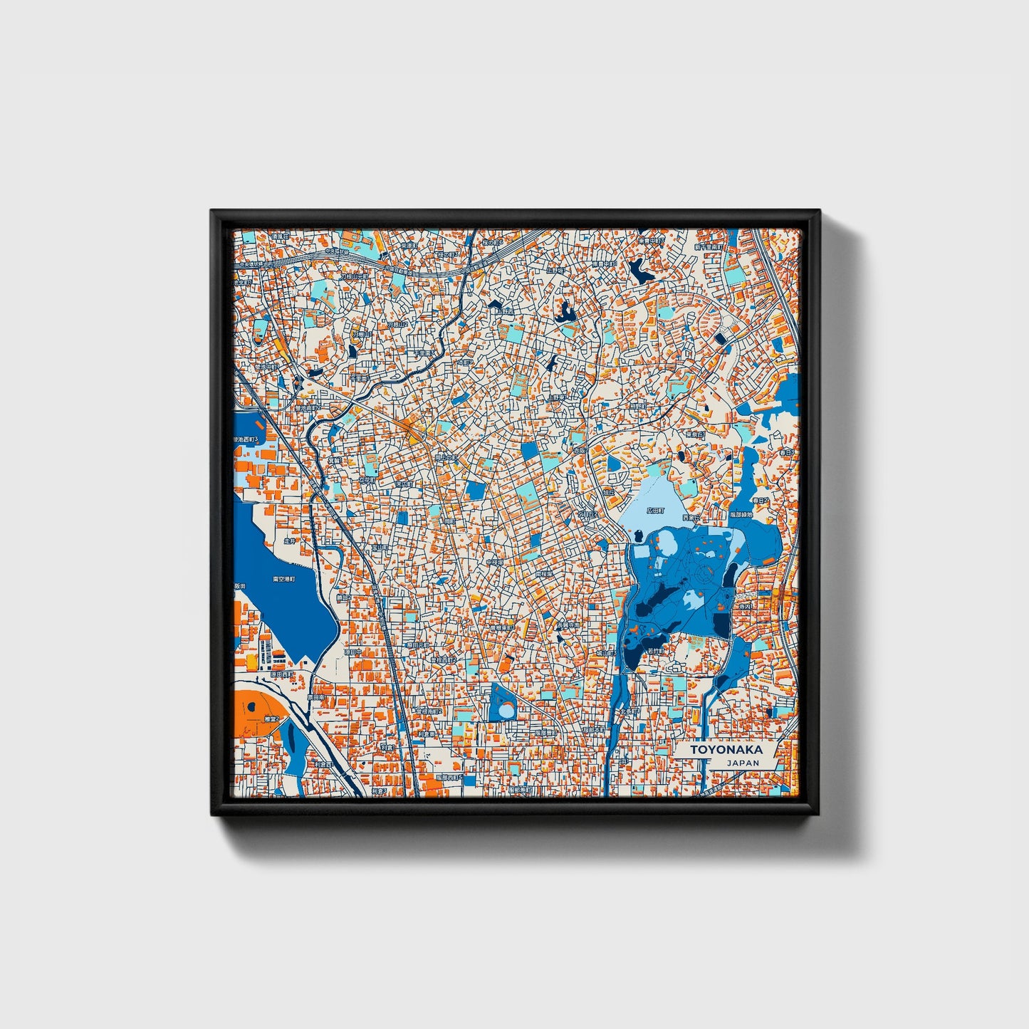 Toyonaka Japan Colorful City Map Canvas Print • Black Framed