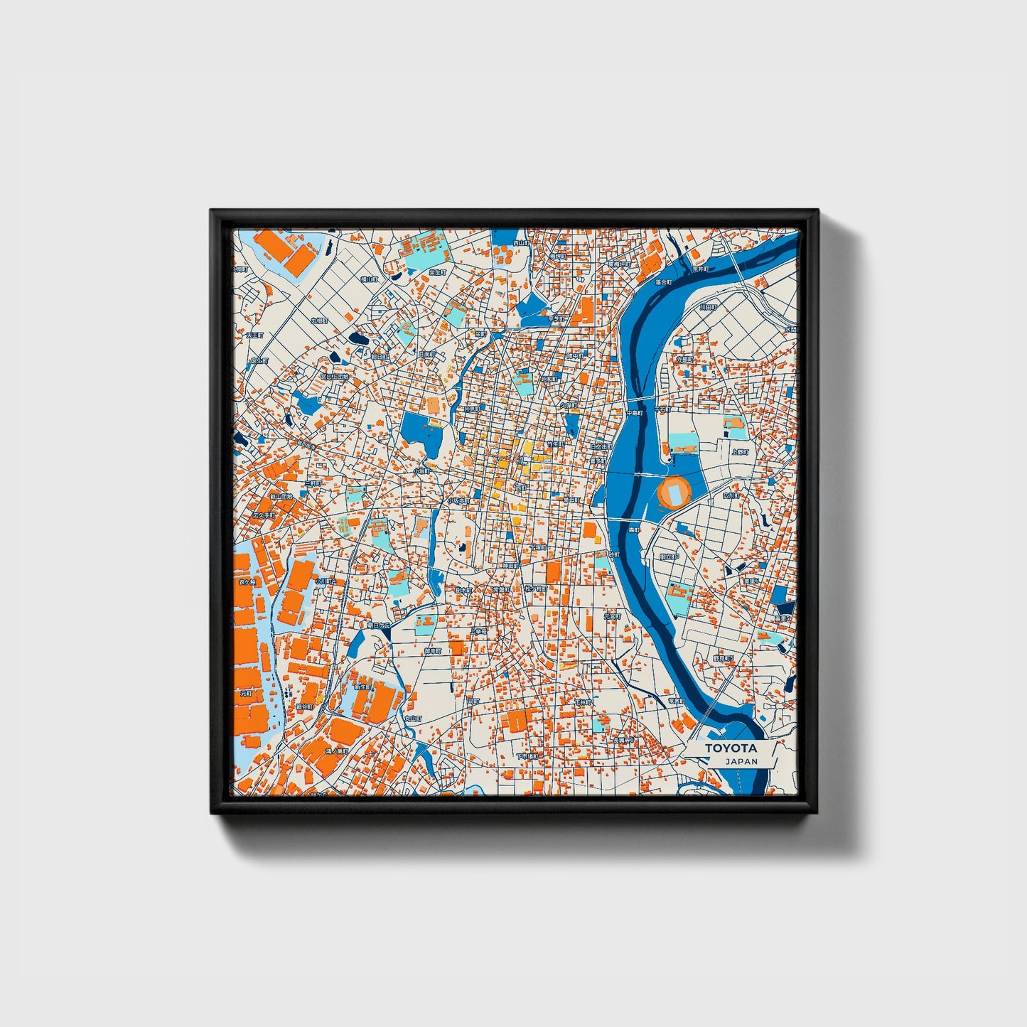 Toyota Japan Colorful City Map Canvas Print • Black Framed