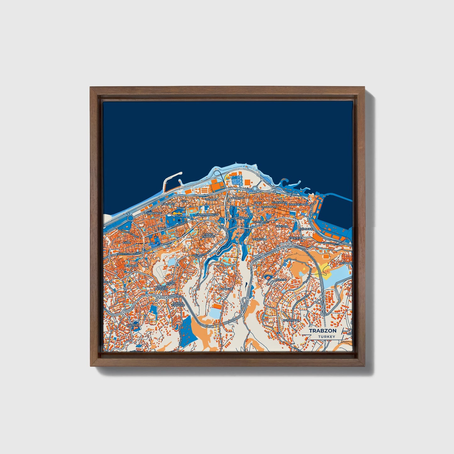 Trabzon Turkey Colorful City Map Canvas Print • Dark Wooden Framed