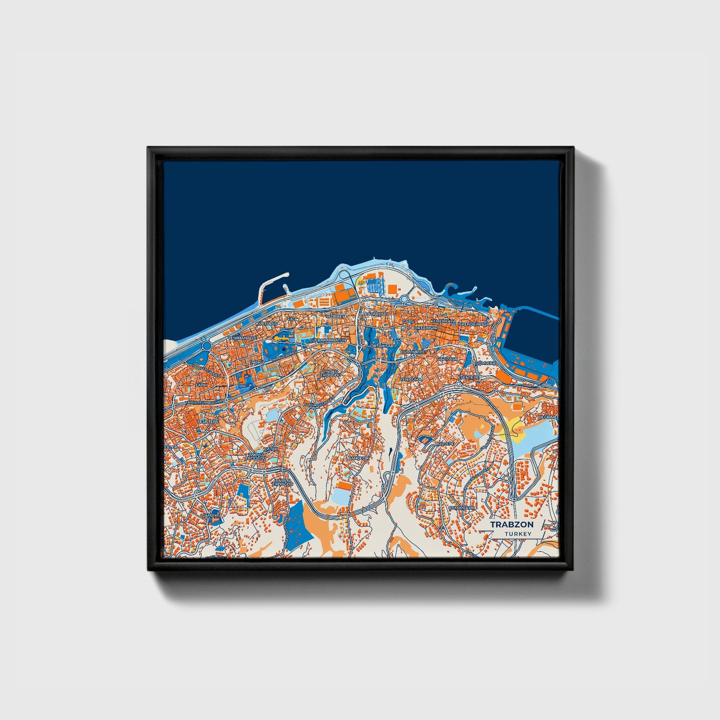Trabzon Turkey Colorful City Map Canvas Print • Black Framed