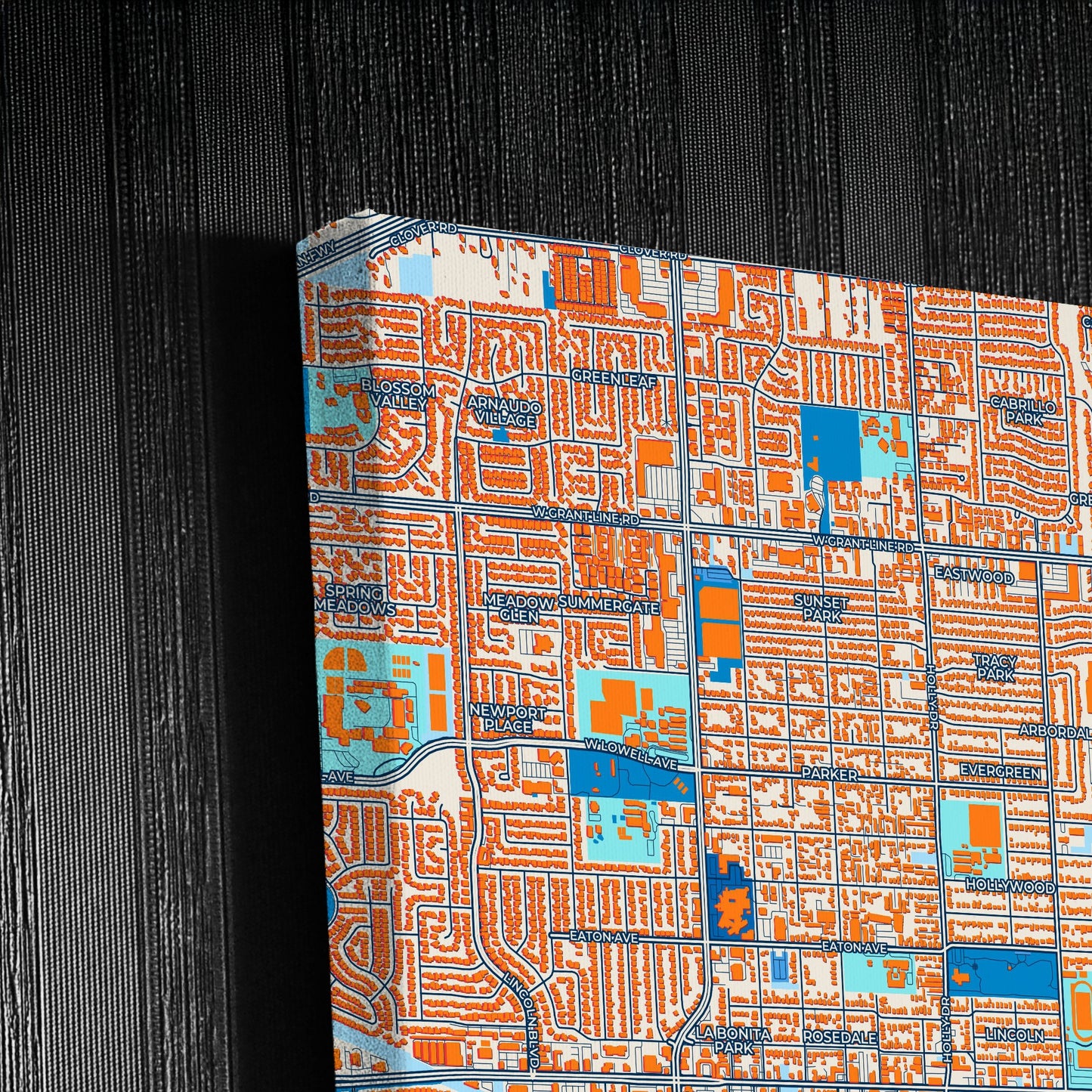 Tracy California Colorful City Map Canvas Print Detail