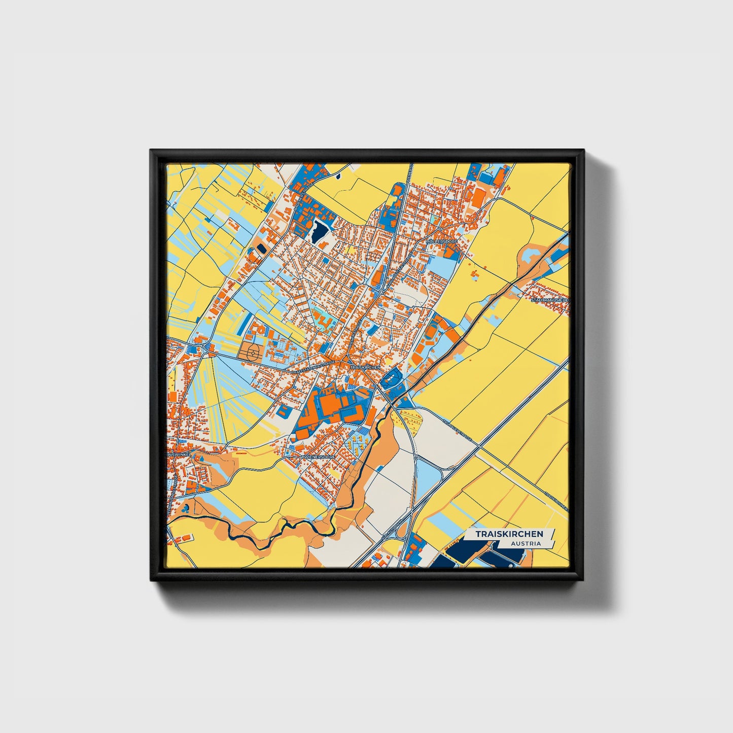 Traiskirchen Austria Colorful City Map Canvas Print • Black Framed