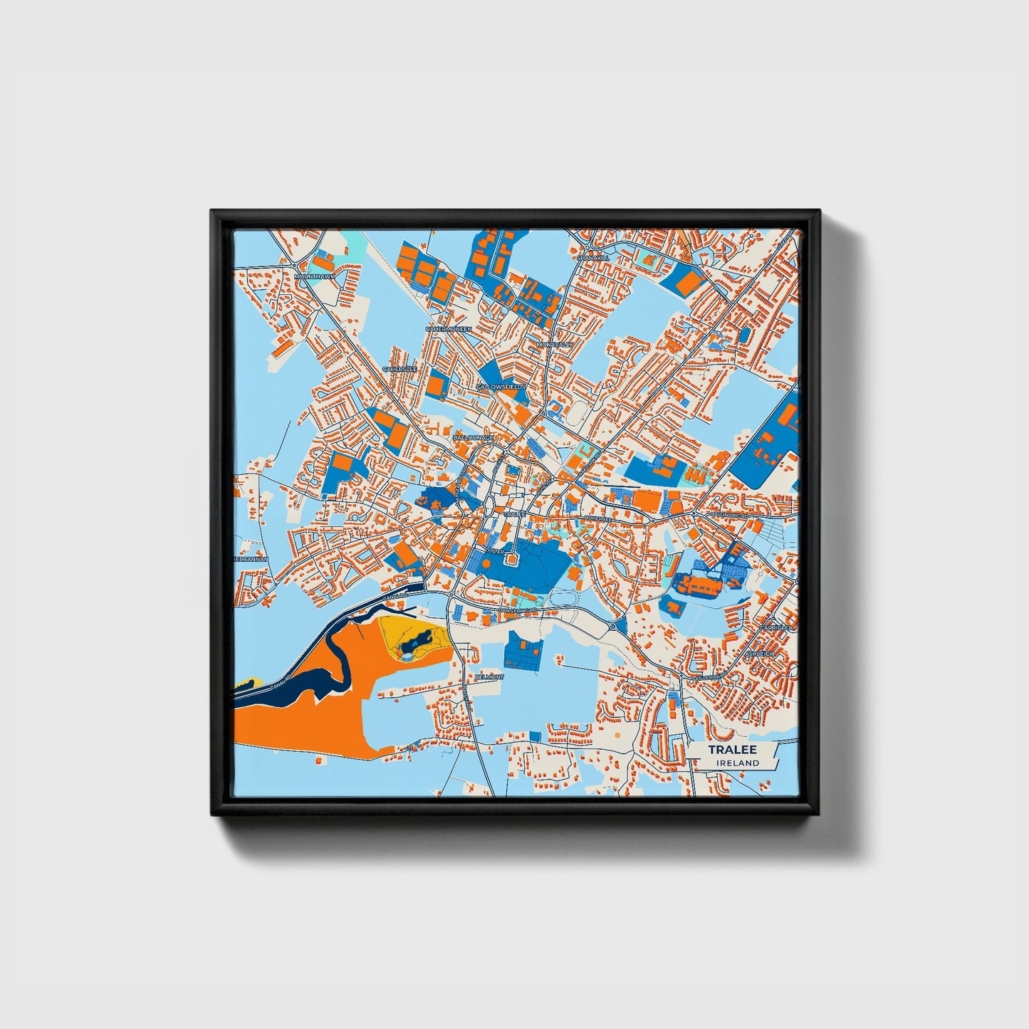 Tralee Ireland Colorful City Map Canvas Print • Black Framed
