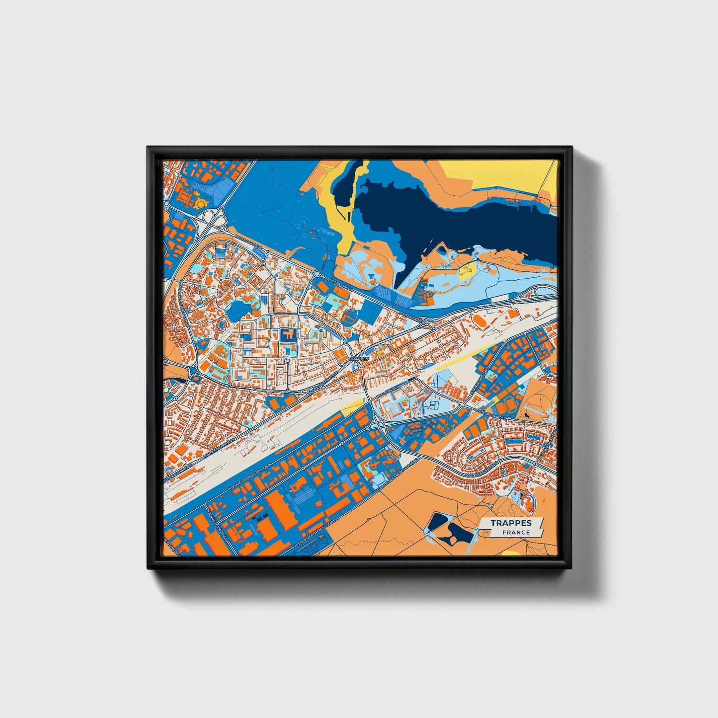 Trappes France Colorful City Map Canvas Print • Black Framed