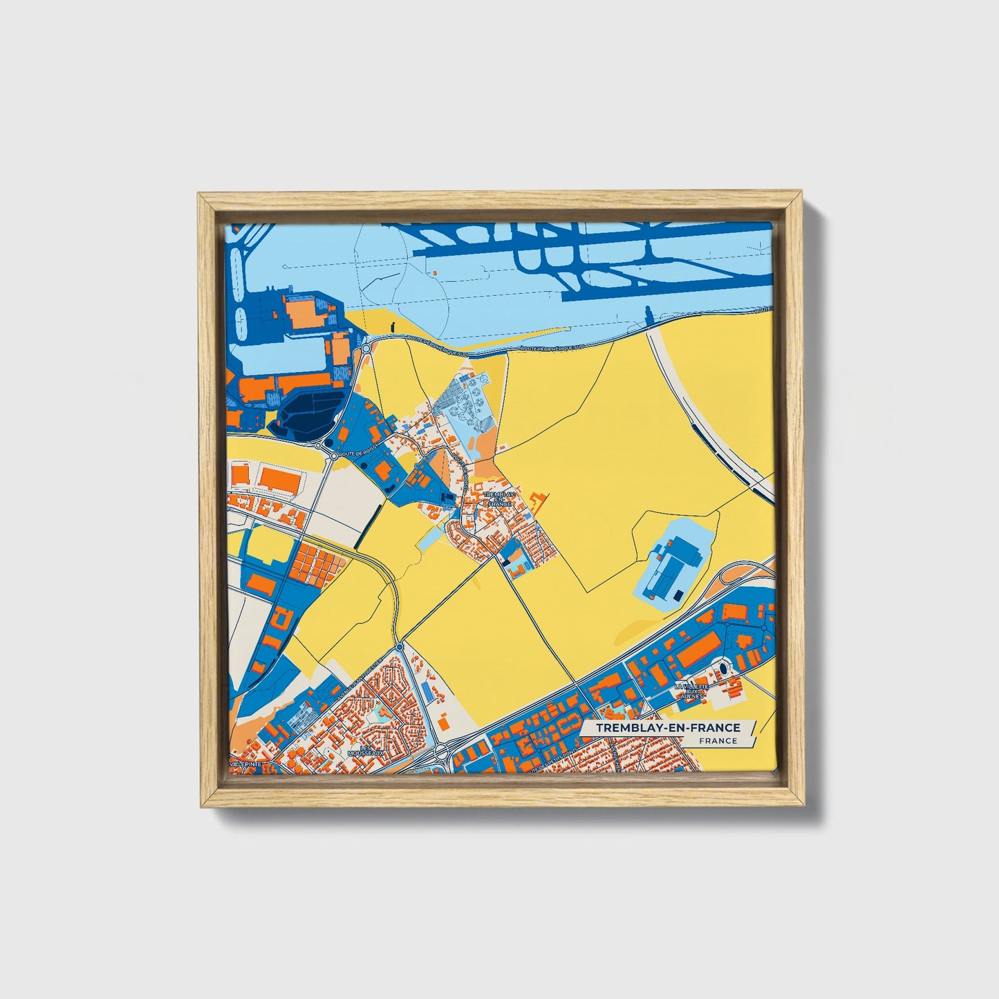 Tremblay-En-France France Colorful City Map Canvas Print • Natural Wooden Framed