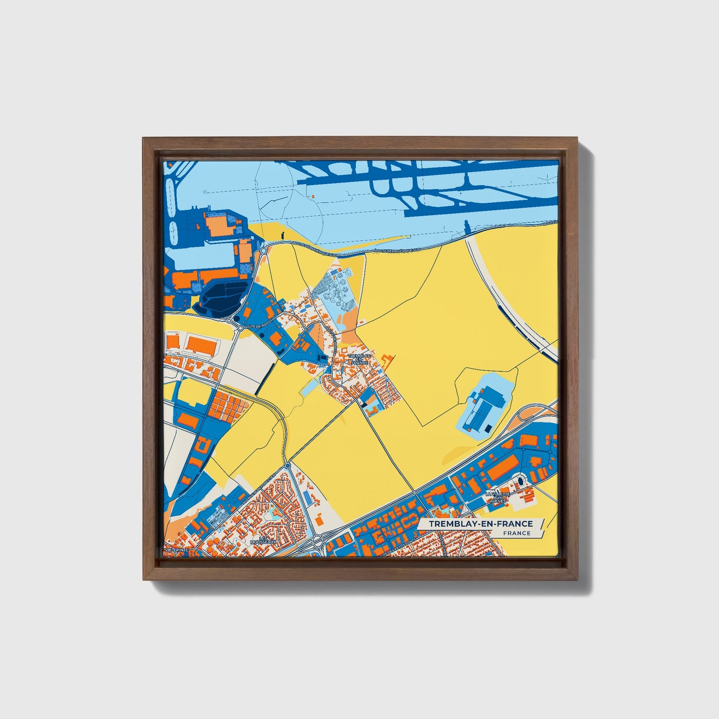 Tremblay-En-France France Colorful City Map Canvas Print • Dark Wooden Framed