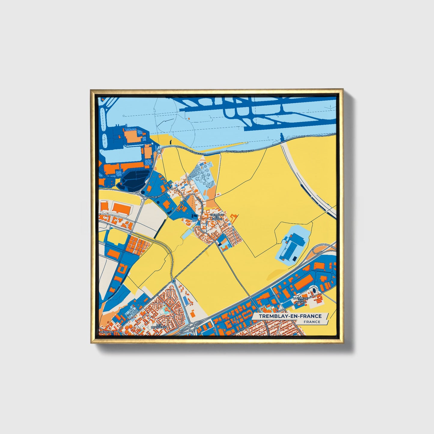 Tremblay-En-France France Colorful City Map Canvas Print • Gold Framed