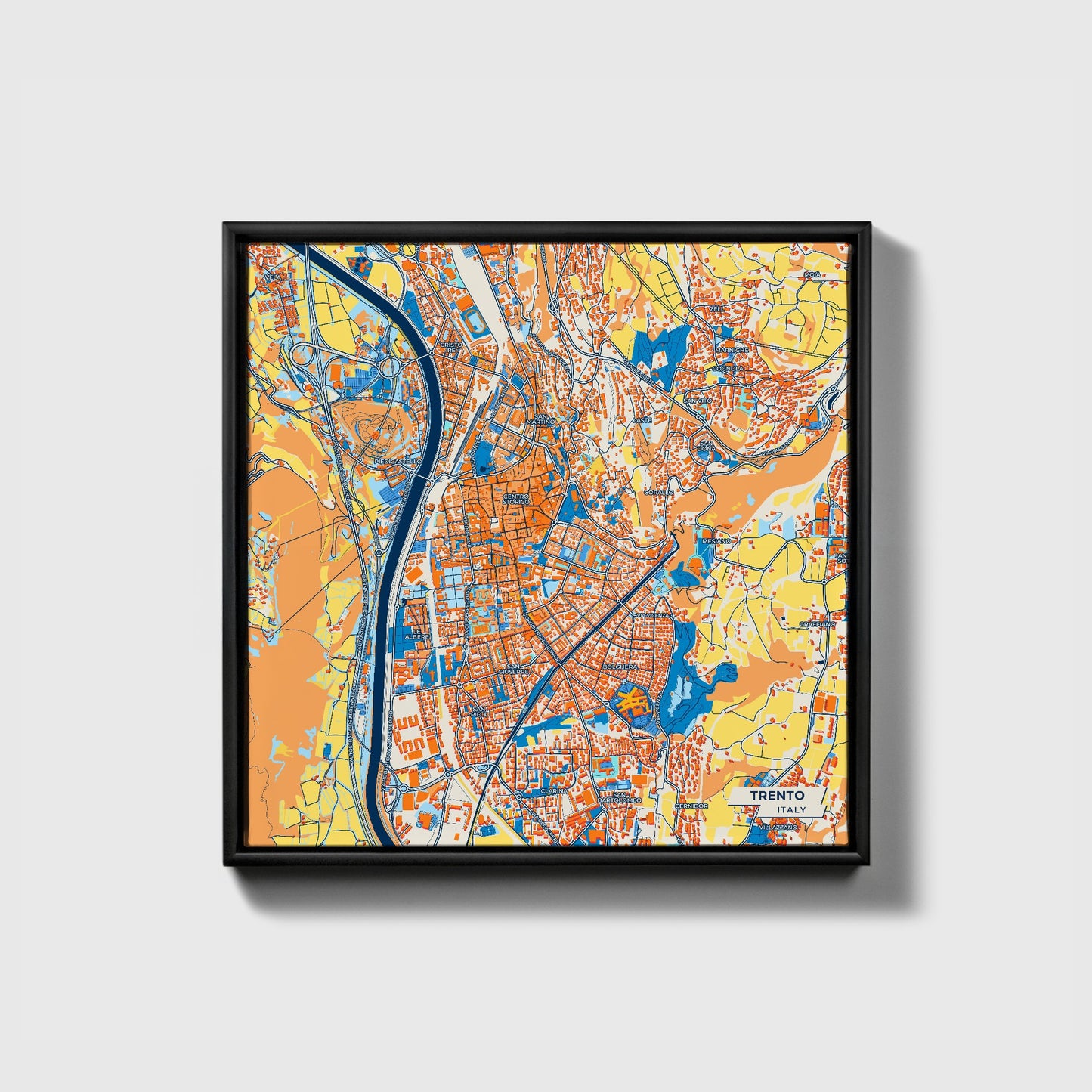 Trento Italy Colorful City Map Canvas Print • Black Framed