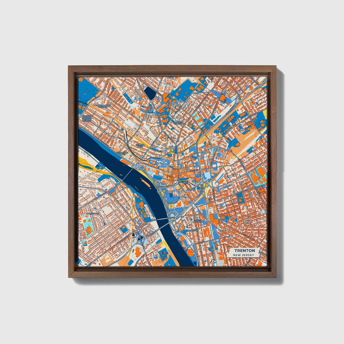 Trenton New Jersey Colorful City Map Canvas Print • Dark Wooden Framed