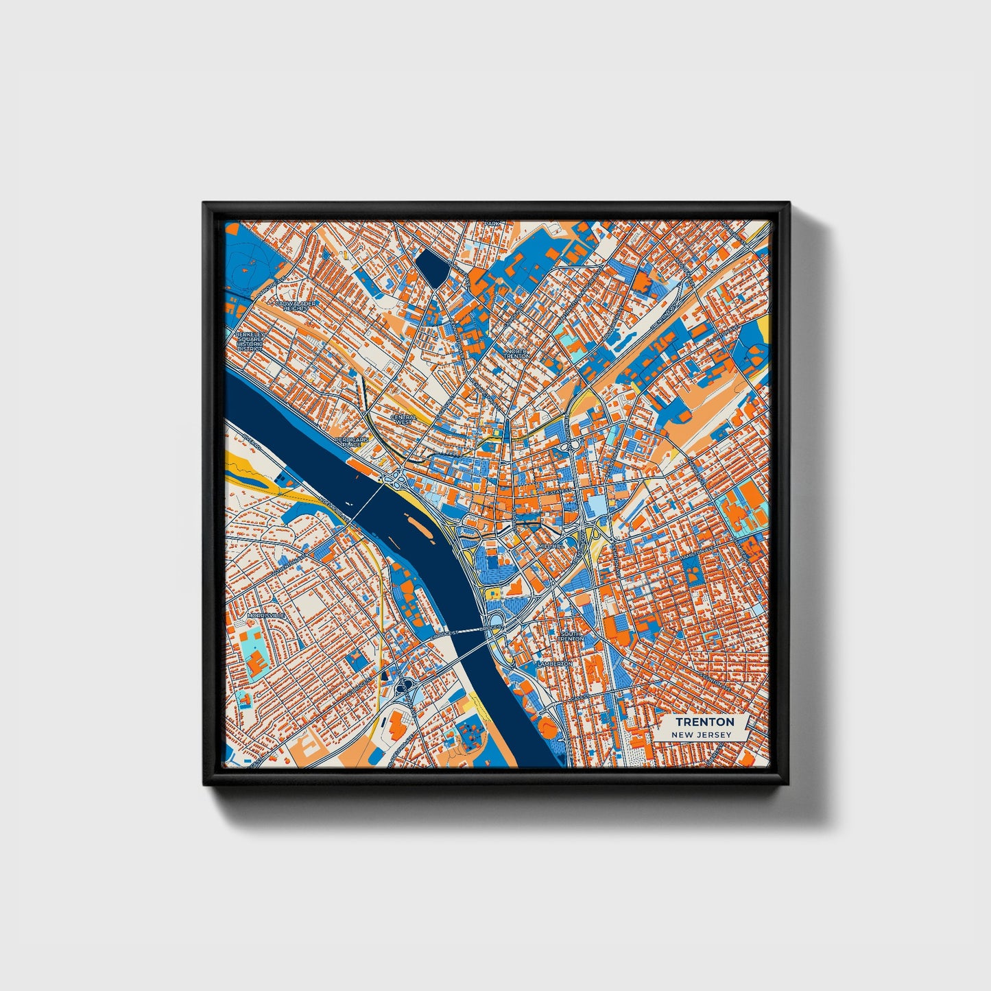Trenton New Jersey Colorful City Map Canvas Print • Black Framed