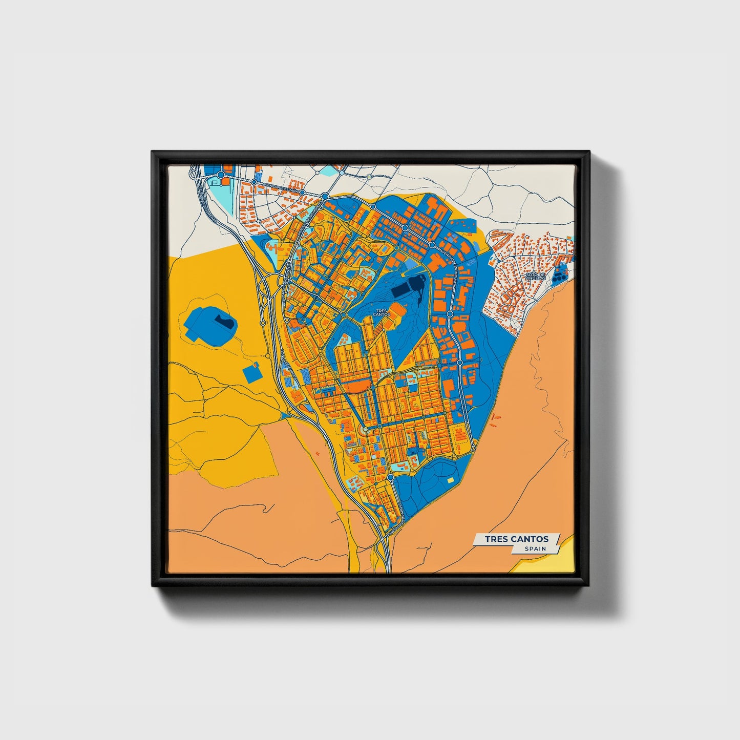 Tres Cantos Spain Colorful City Map Canvas Print • Black Framed