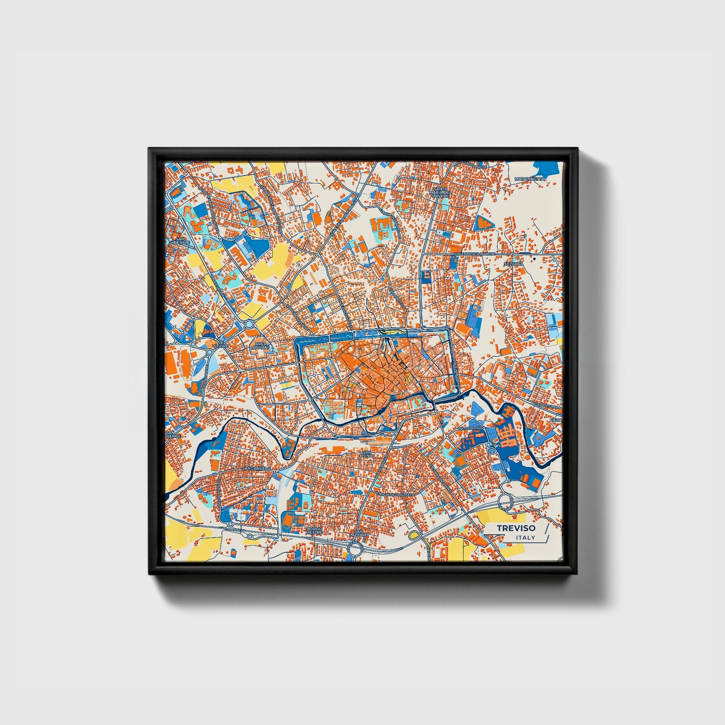Treviso Italy Colorful City Map Canvas Print • Black Framed