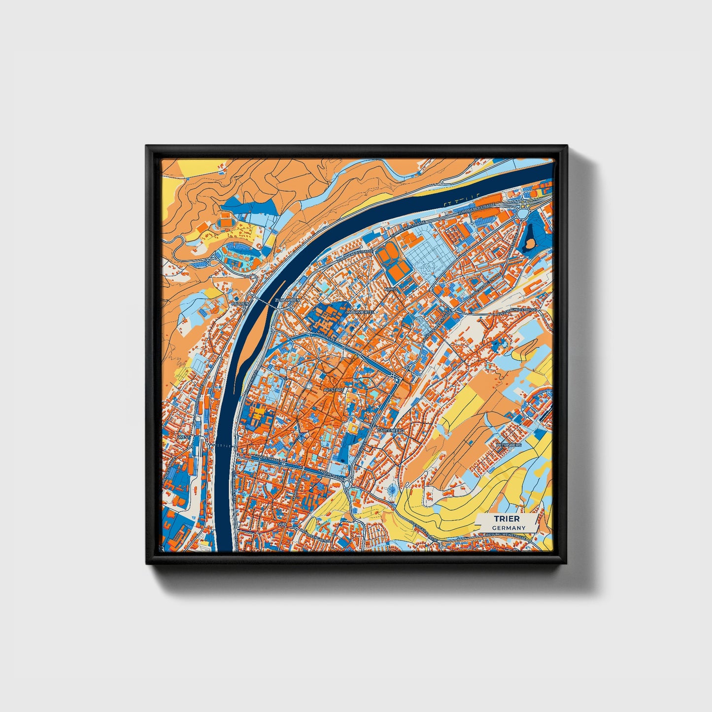Trier Germany Colorful City Map Canvas Print • Black Framed