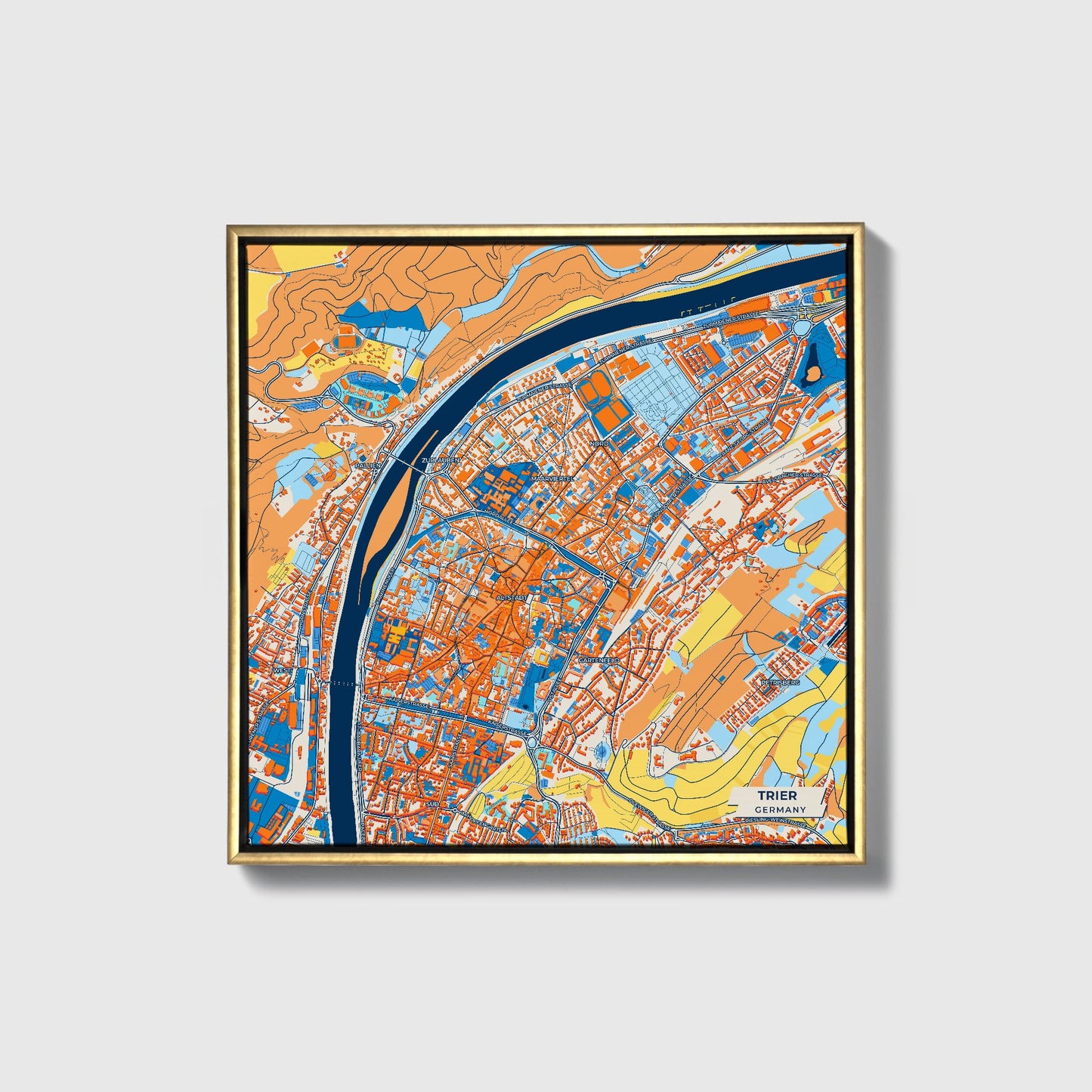 Trier Germany Colorful City Map Canvas Print • Gold Framed