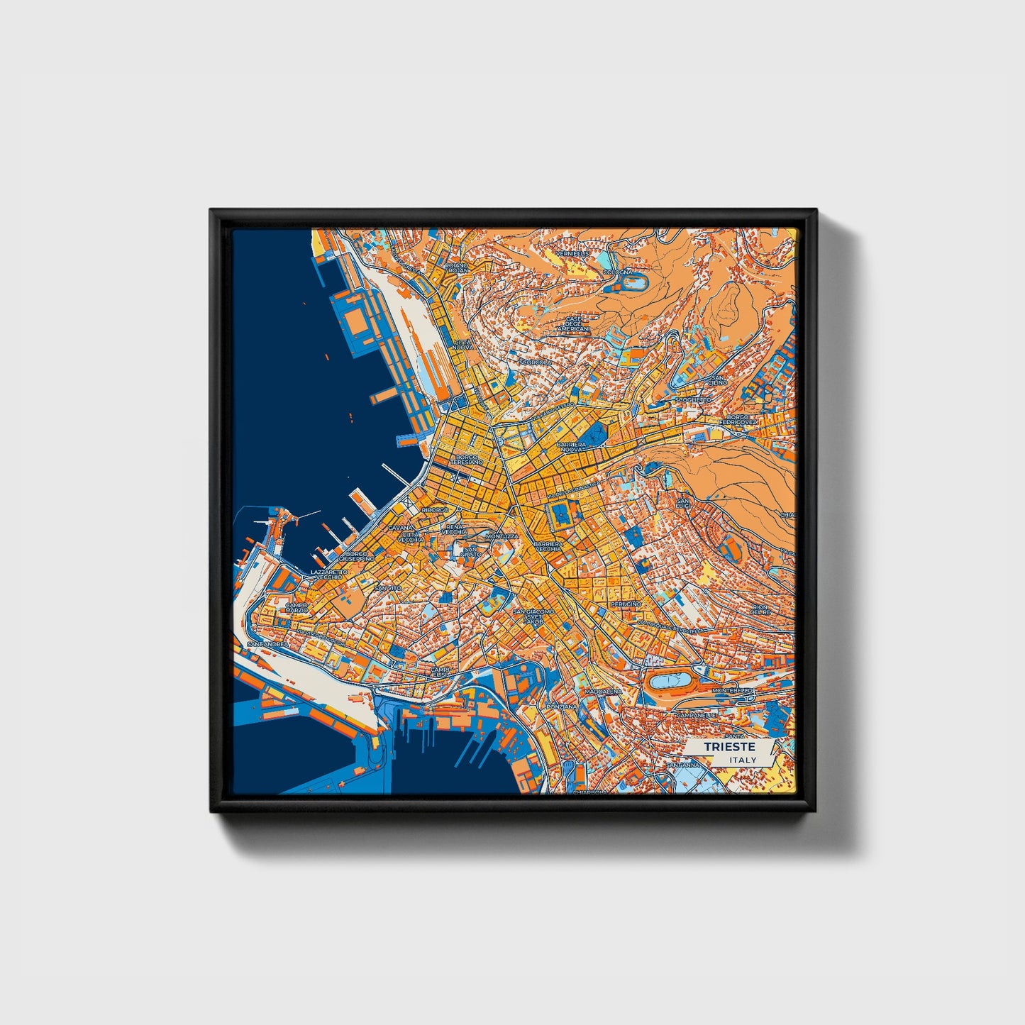Trieste  Italy Colorful City Map Canvas Print • Black Framed