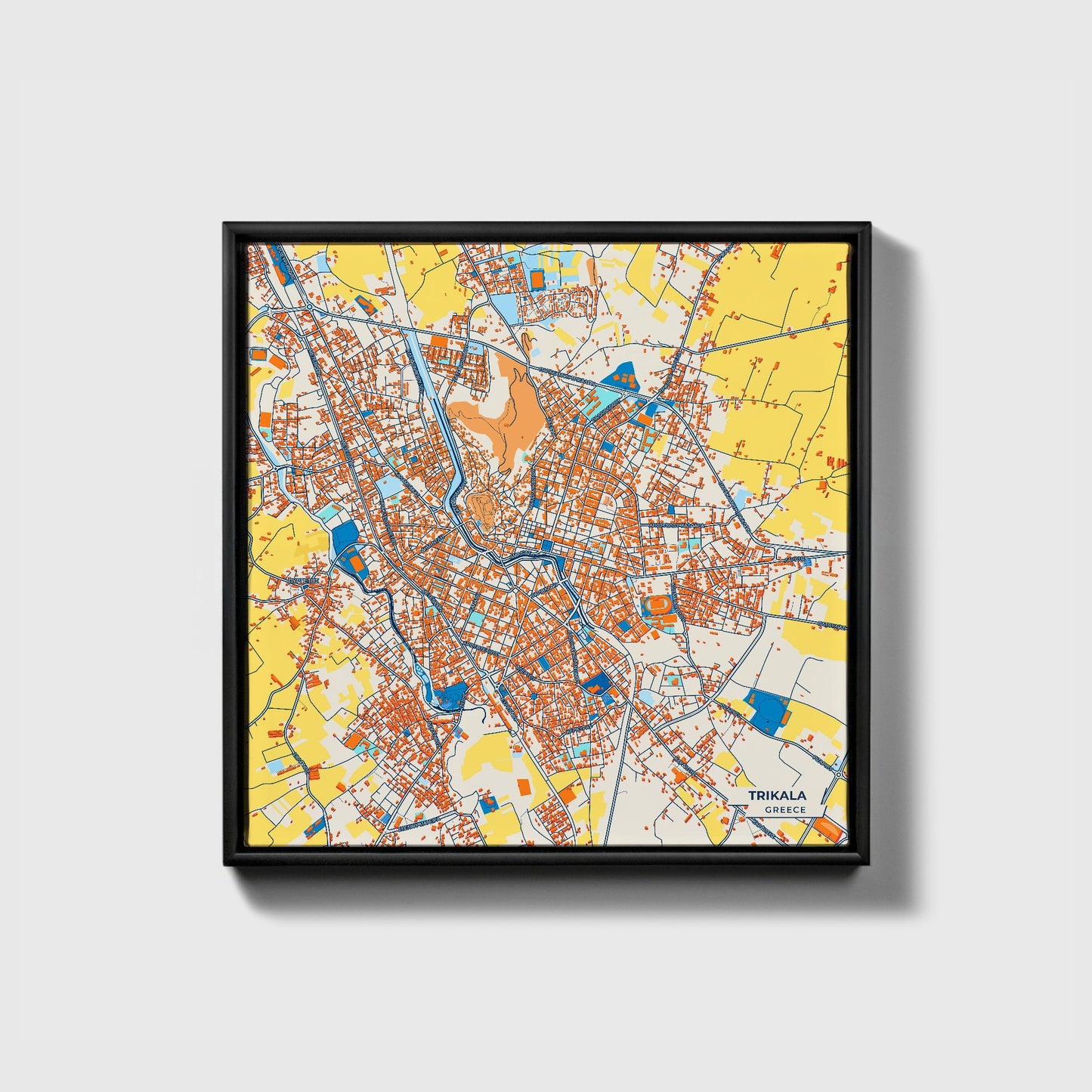 Τρικαλα Greece Colorful City Map Canvas Print • Black Framed