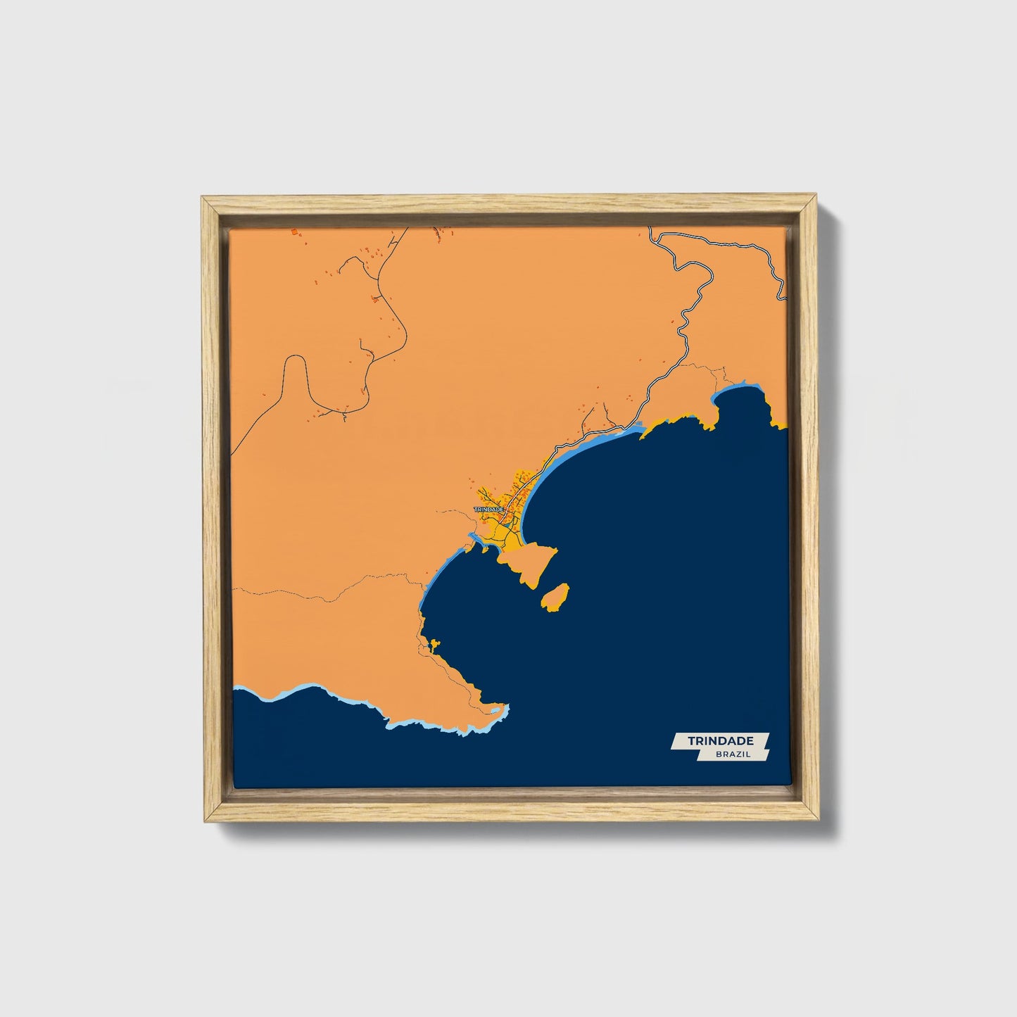 Trindade Brazil Colorful City Map Canvas Print • Natural Wooden Framed