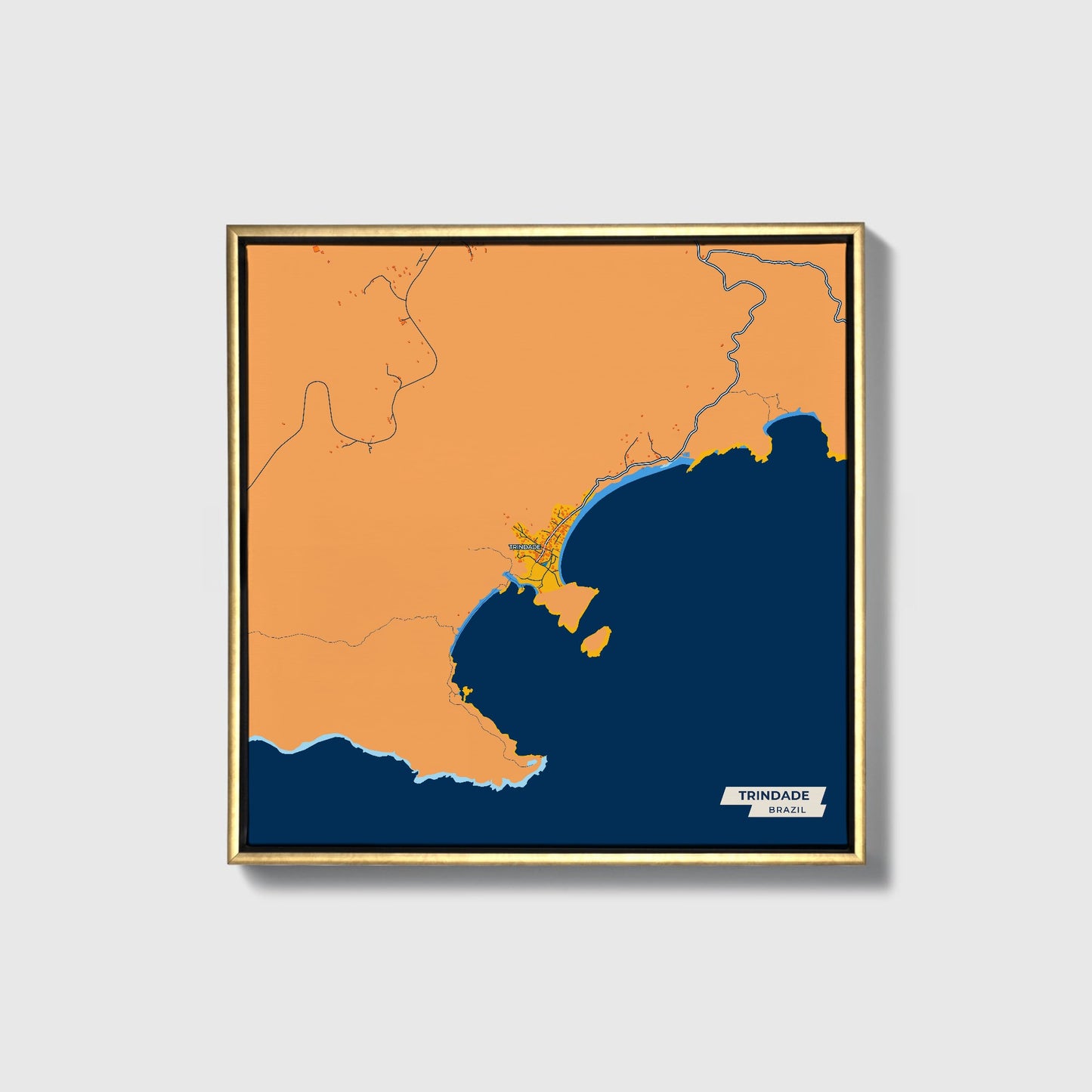 Trindade Brazil Colorful City Map Canvas Print • Gold Framed