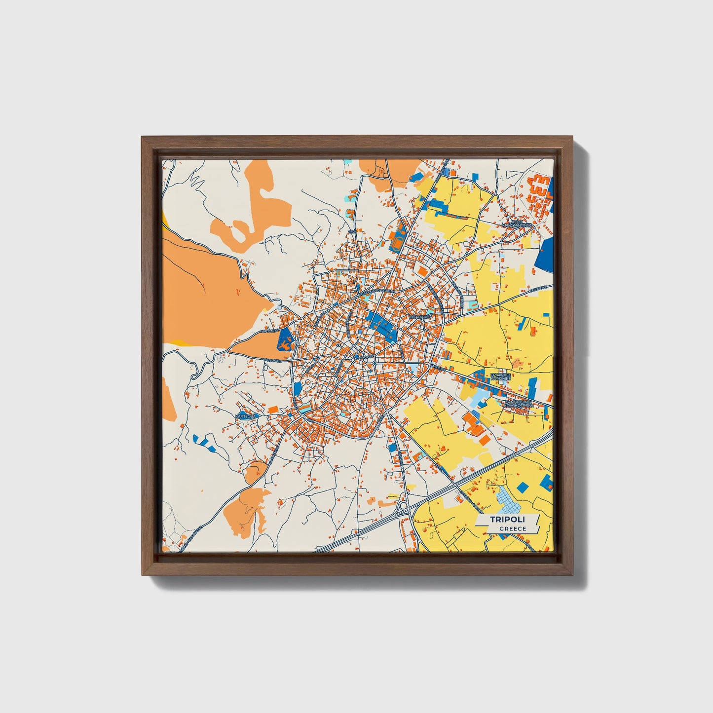 Τριπολις Greece Colorful City Map Canvas Print • Dark Wooden Framed