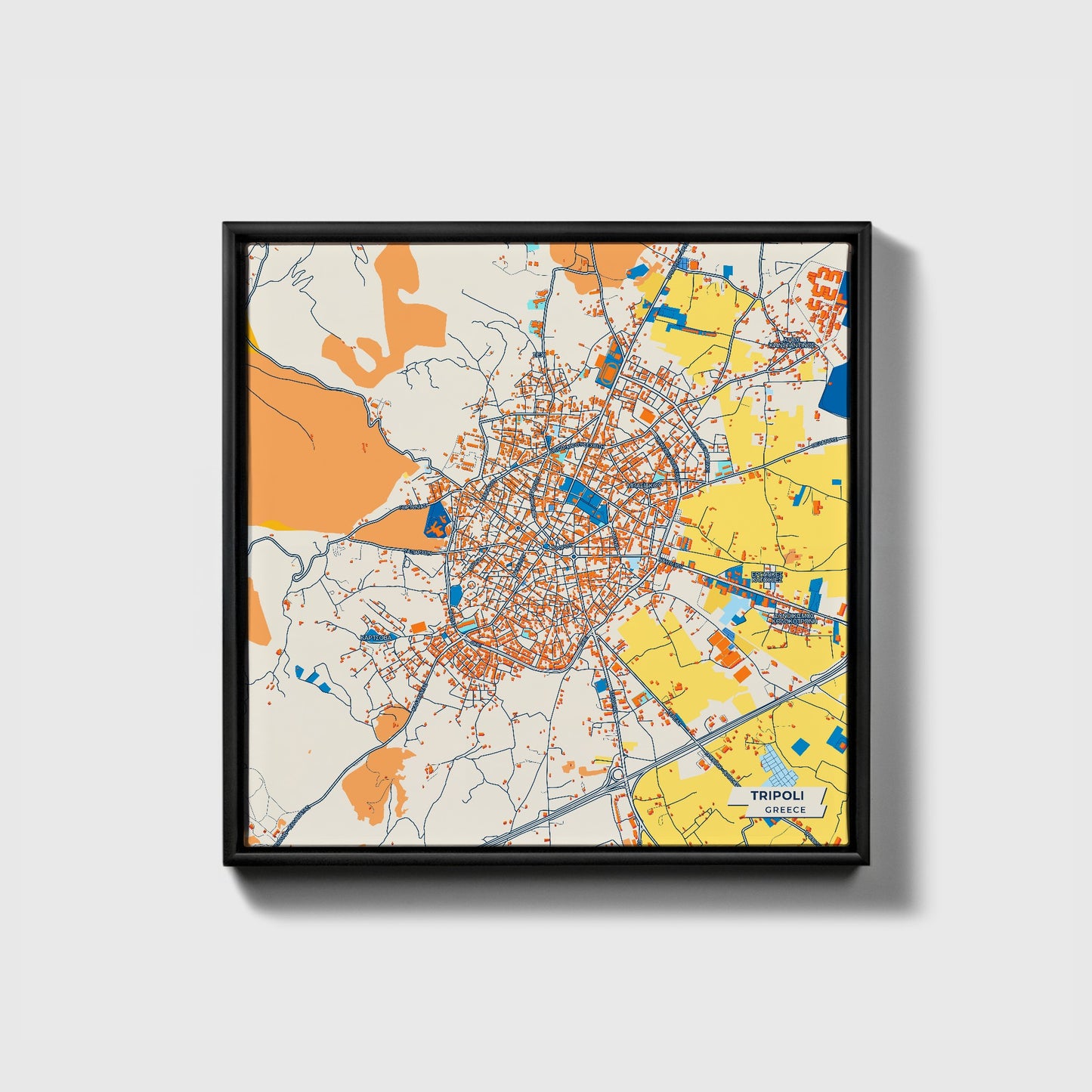 Τριπολις Greece Colorful City Map Canvas Print • Black Framed