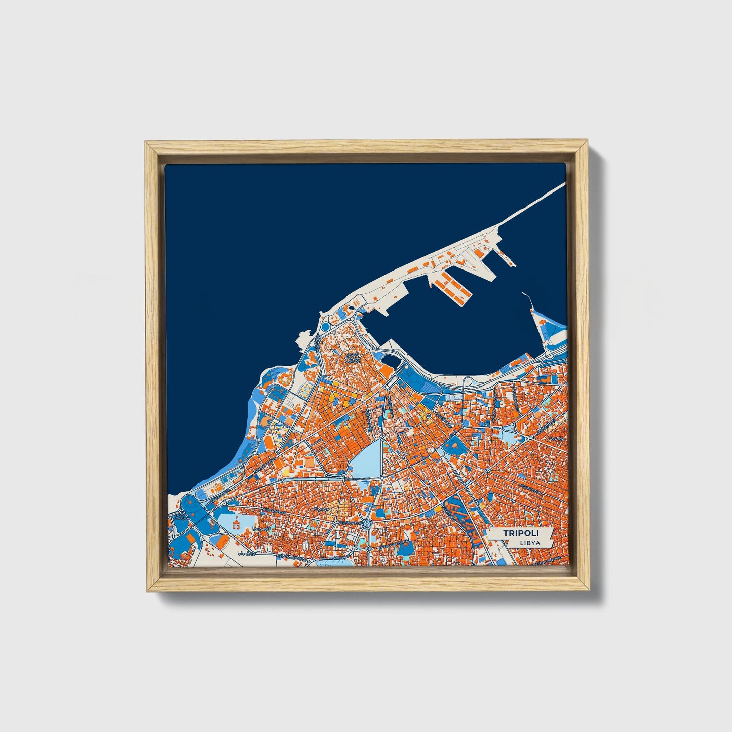 Tripoli Libya Colorful City Map Canvas Print • Natural Wooden Framed