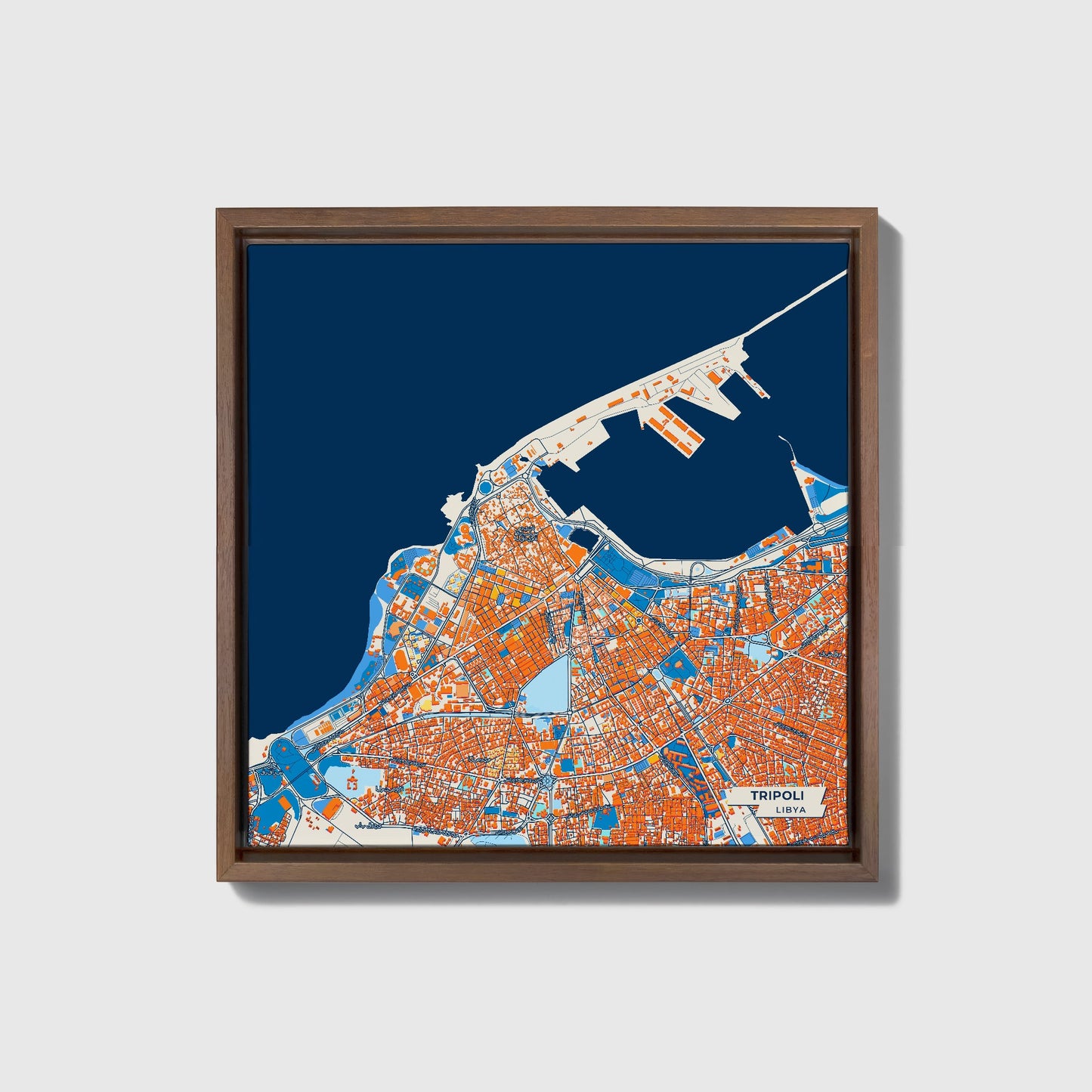 Tripoli Libya Colorful City Map Canvas Print • Dark Wooden Framed