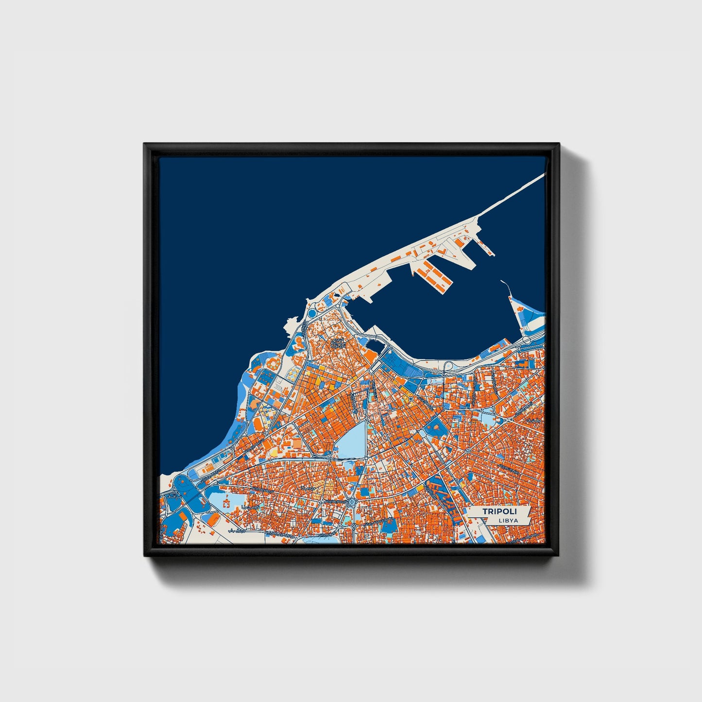 Tripoli Libya Colorful City Map Canvas Print • Black Framed